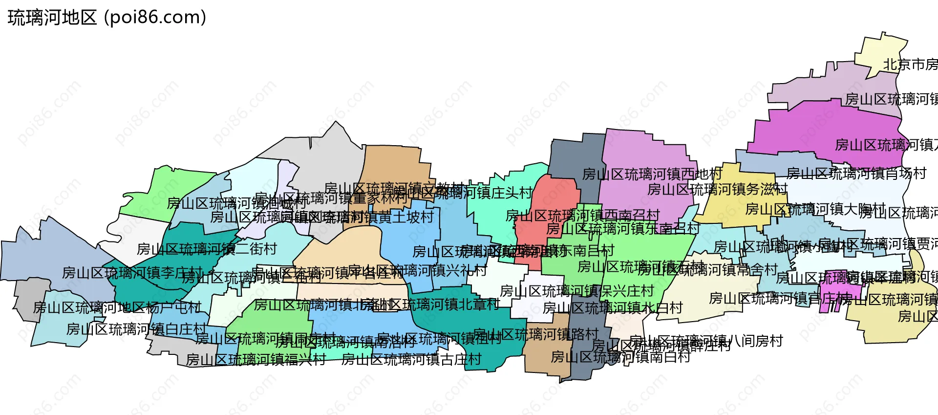 琉璃河地区边界地图(五级行政区划)