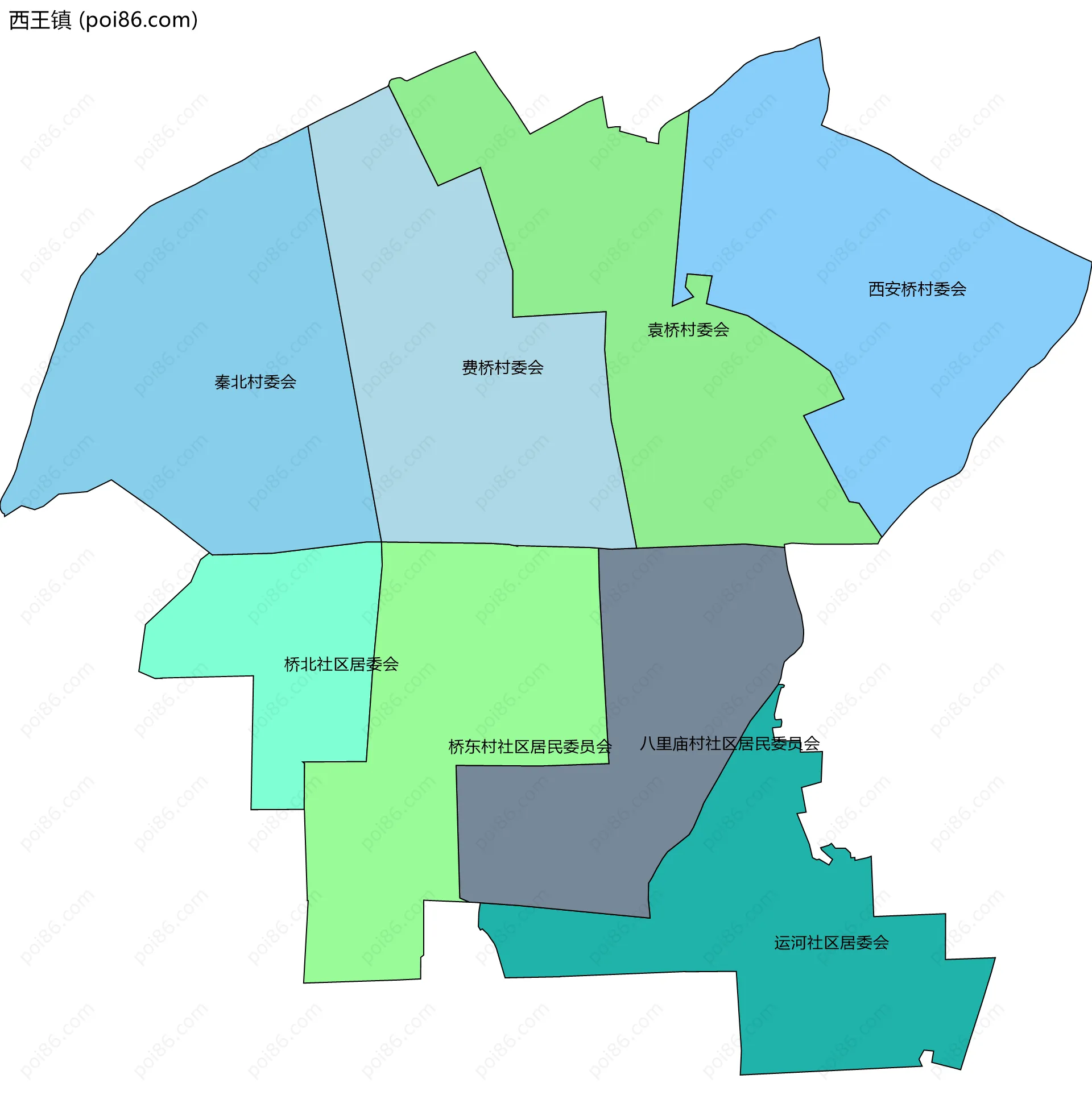 西王镇边界地图(五级行政区划)