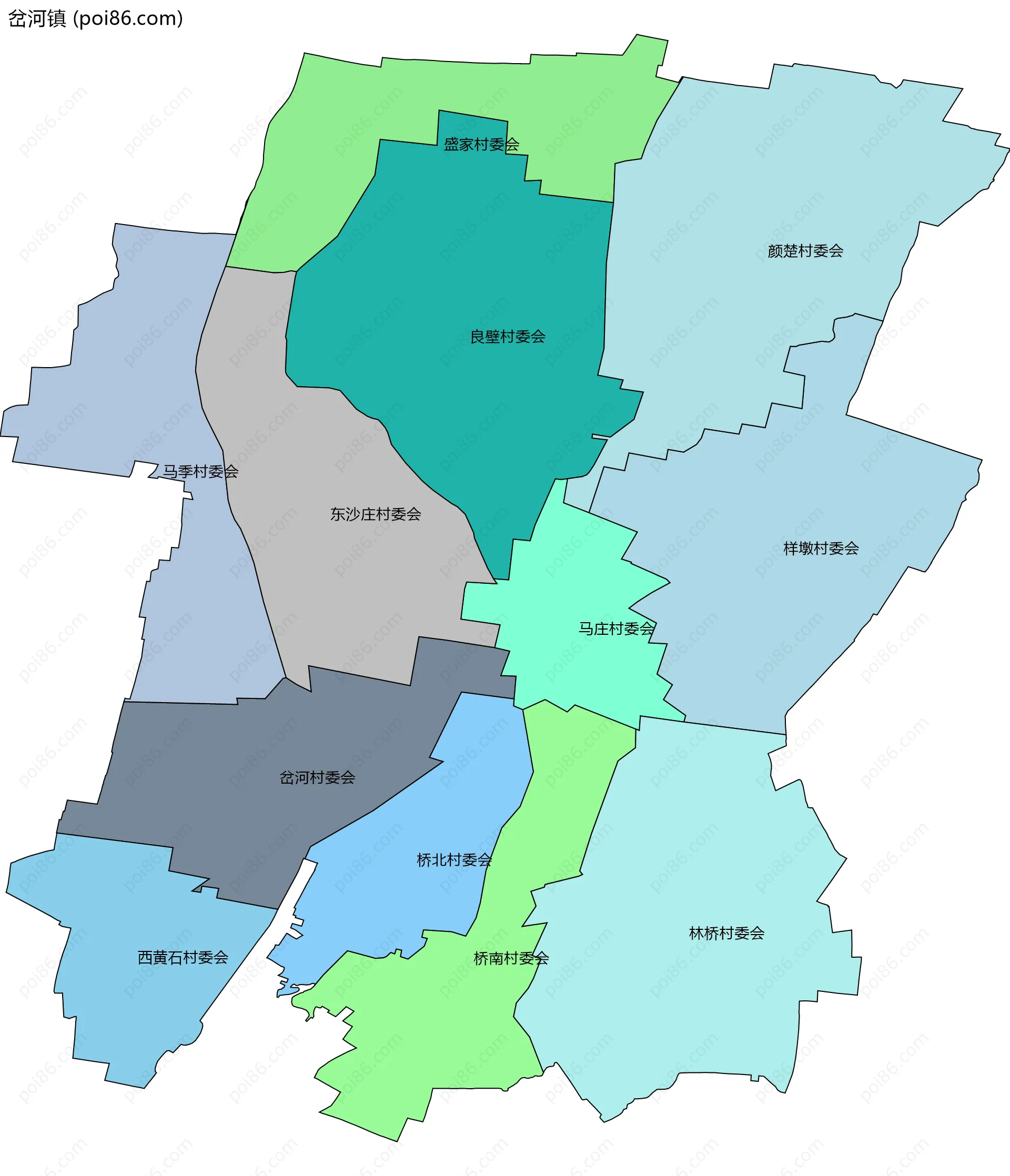 岔河镇边界地图(五级行政区划)