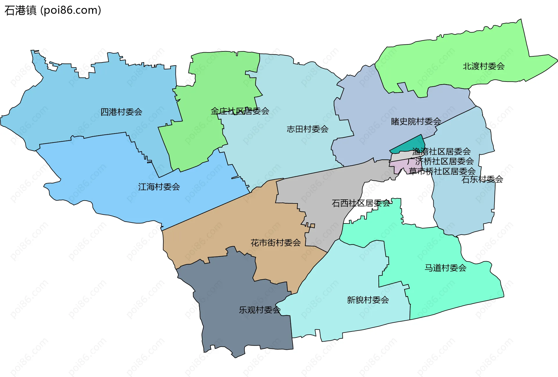 石港镇边界地图(五级行政区划)
