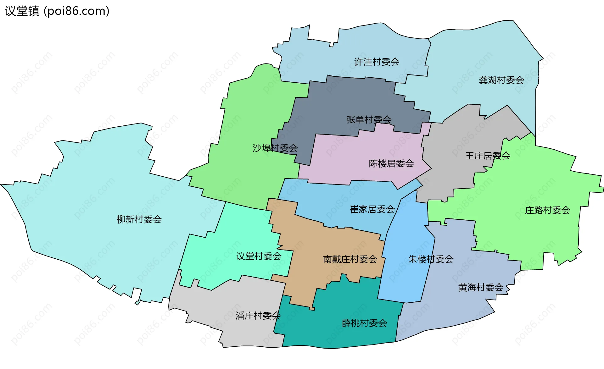 议堂镇边界地图(五级行政区划)