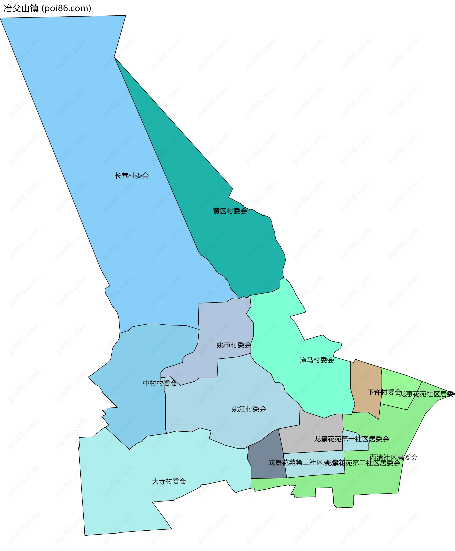 冶父山镇边界地图(五级行政区划)