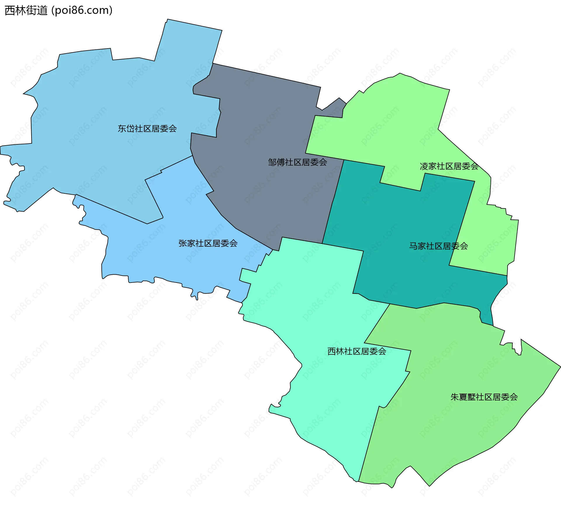 西林街道边界地图(五级行政区划)