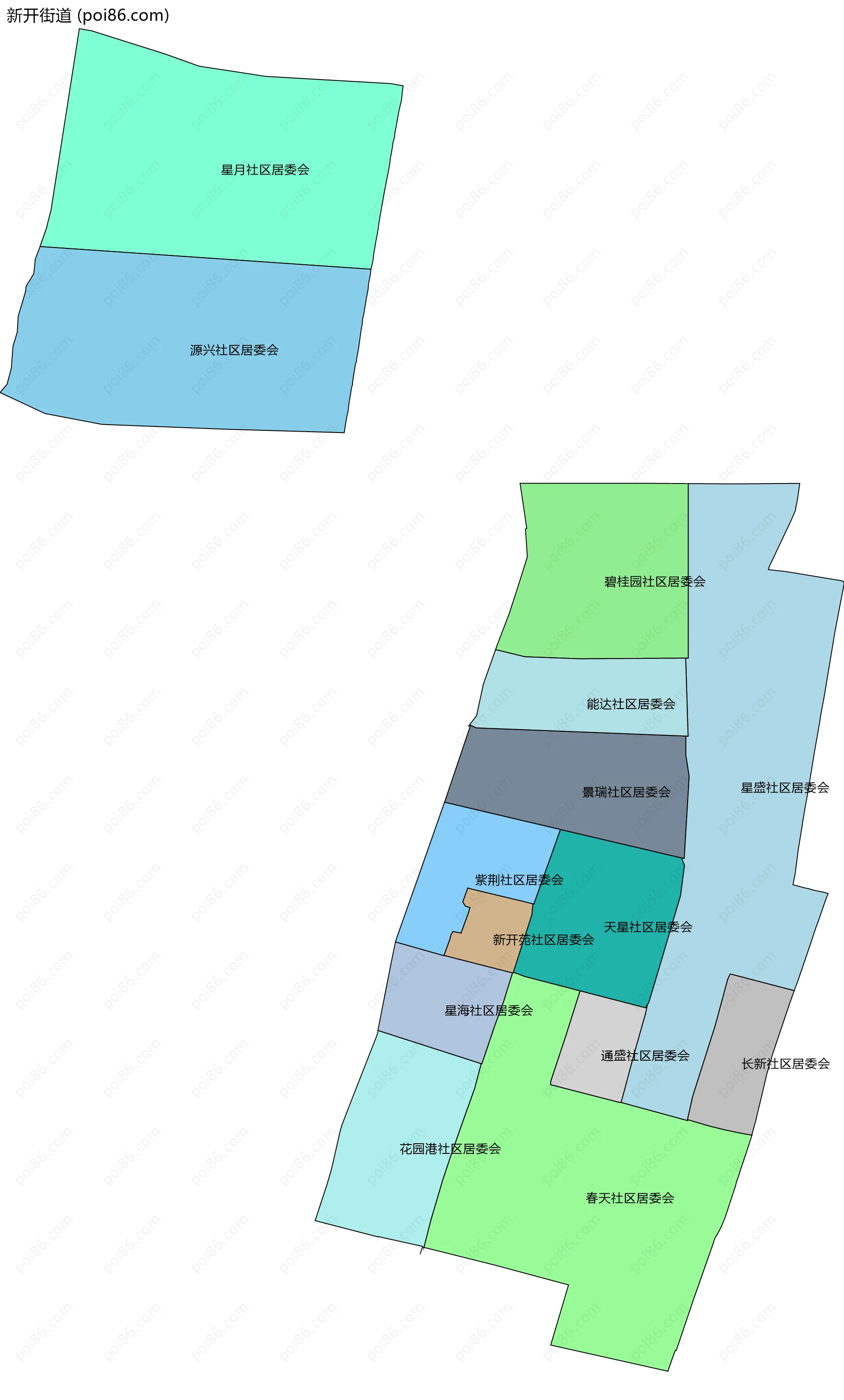新开街道边界地图(五级行政区划)