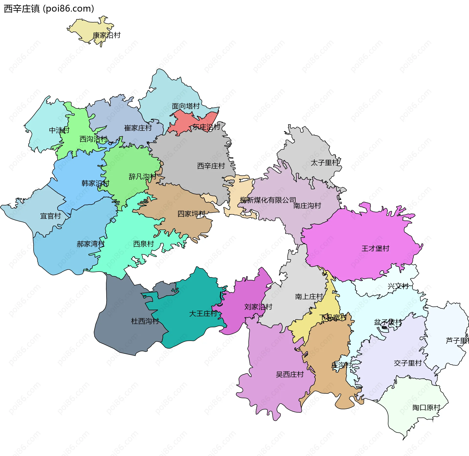 西辛庄镇边界地图(五级行政区划)