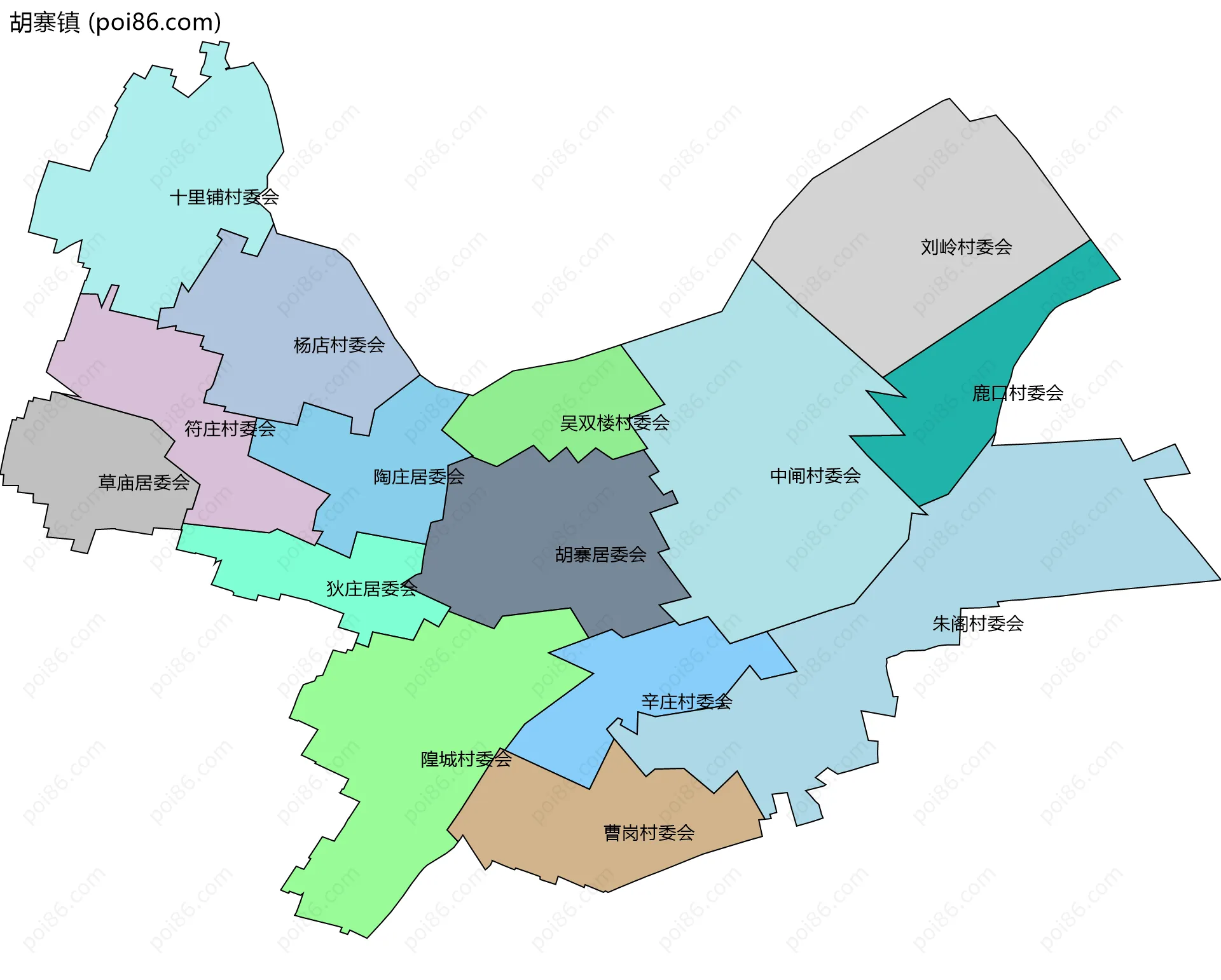 胡寨镇边界地图(五级行政区划)