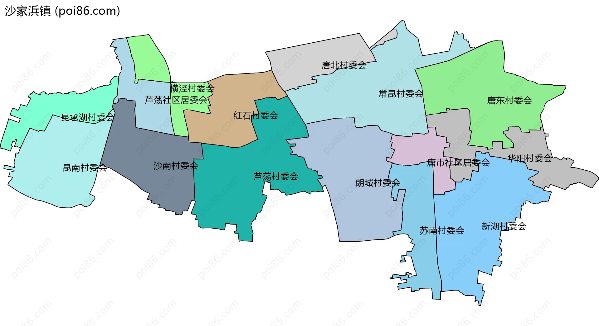 沙家浜镇边界地图(五级行政区划)