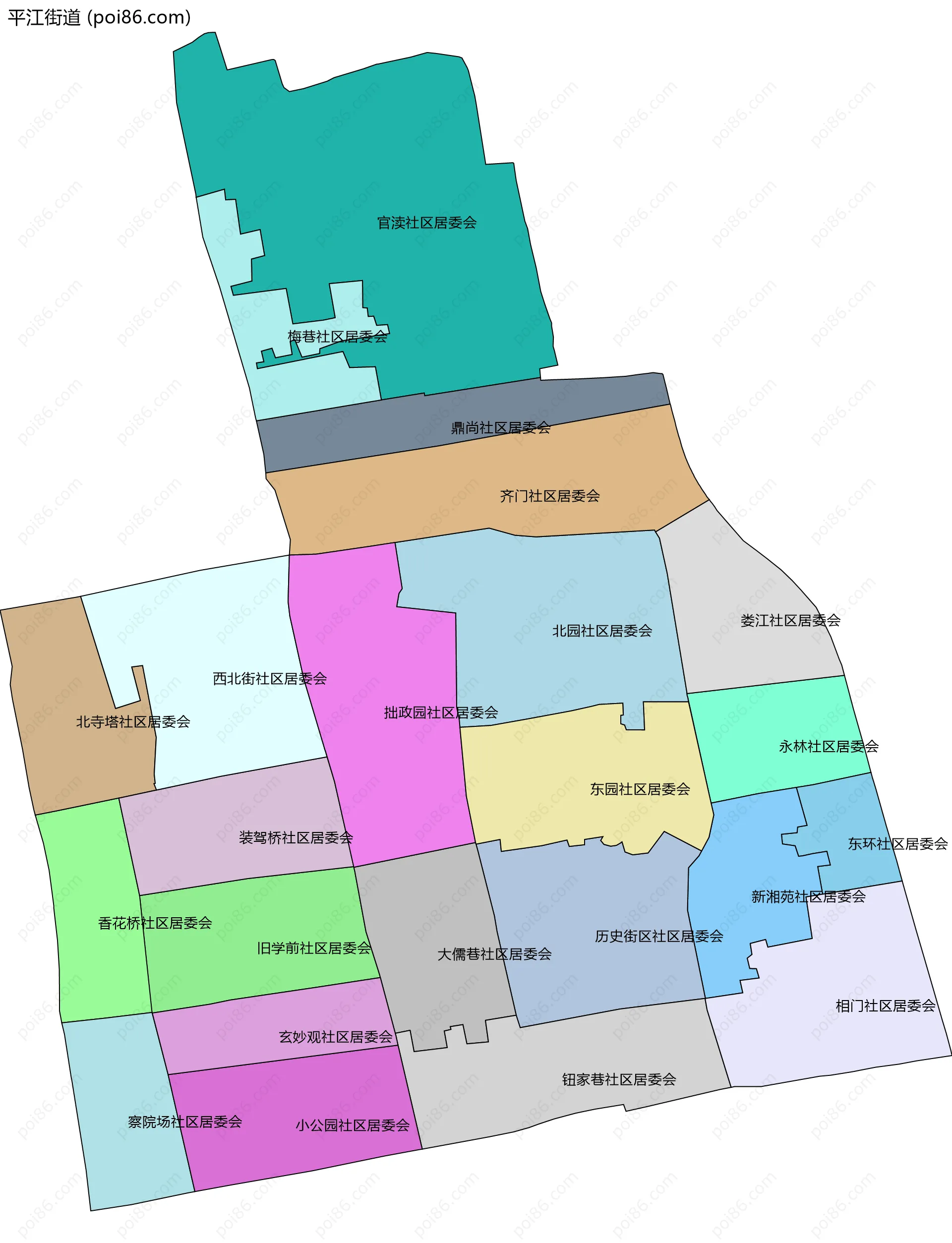 平江街道边界地图(五级行政区划)