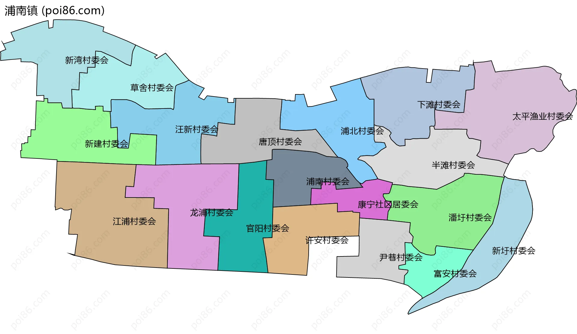 浦南镇边界地图(五级行政区划)