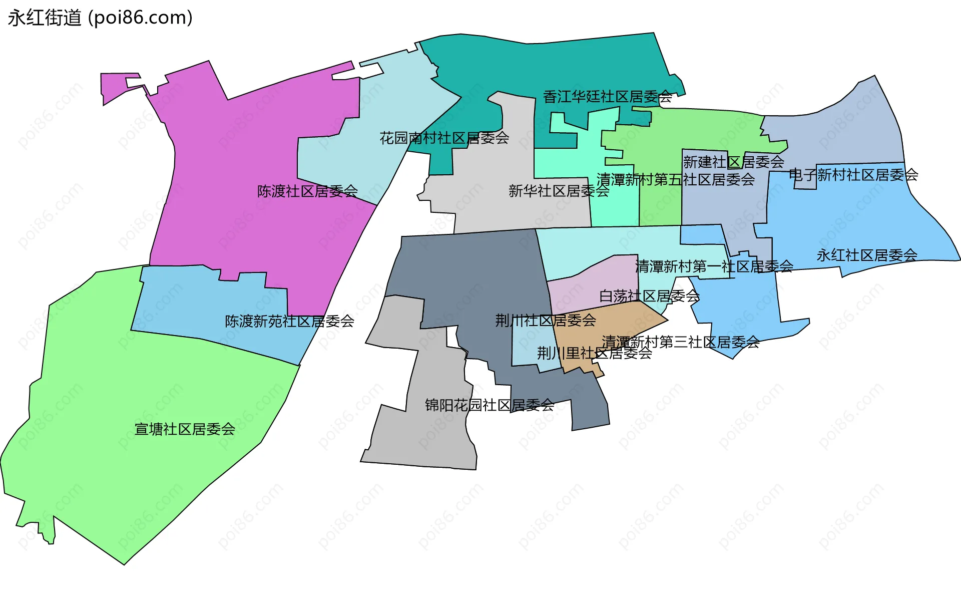 永红街道边界地图(五级行政区划)