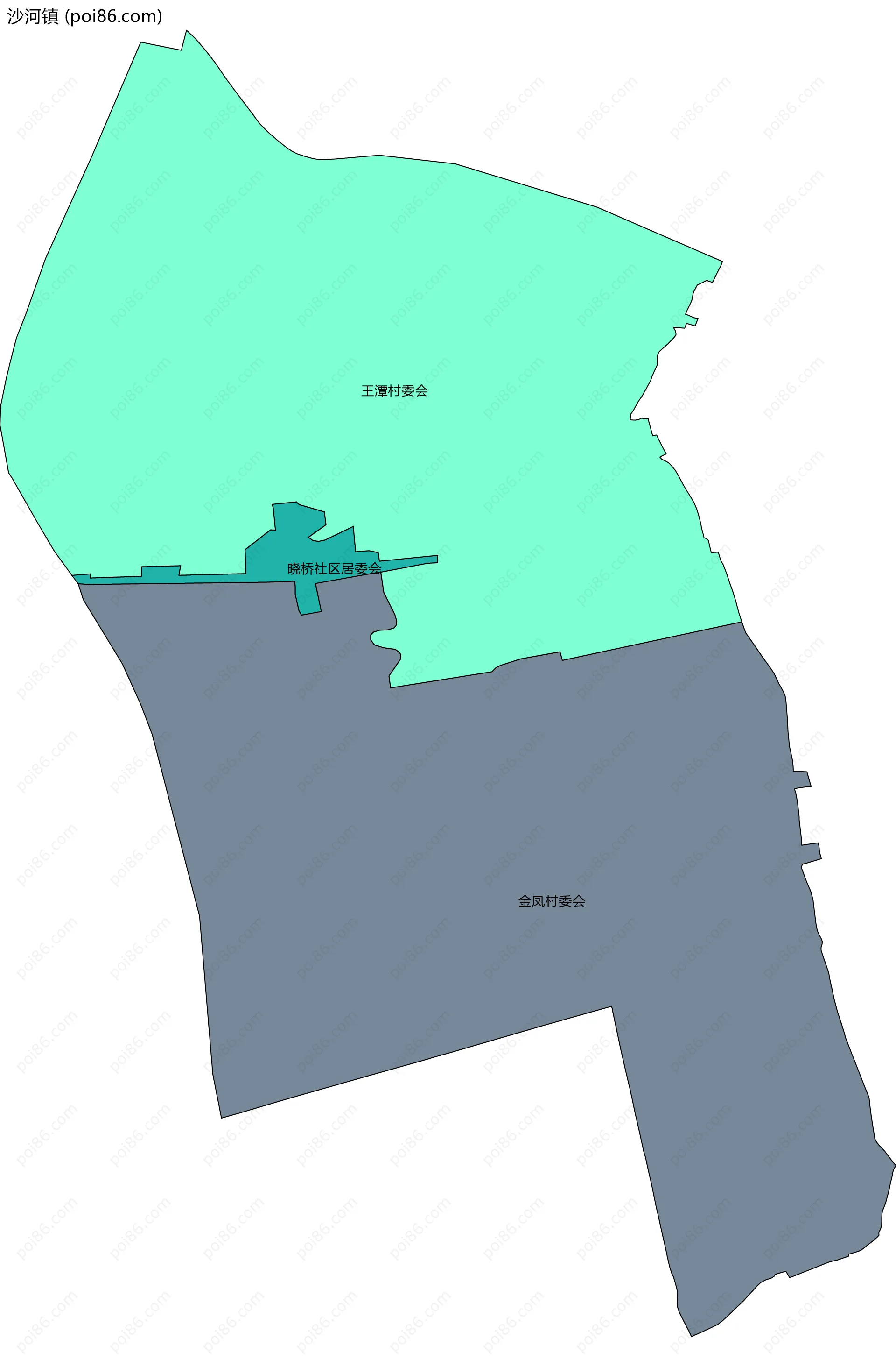 沙河镇边界地图(五级行政区划)