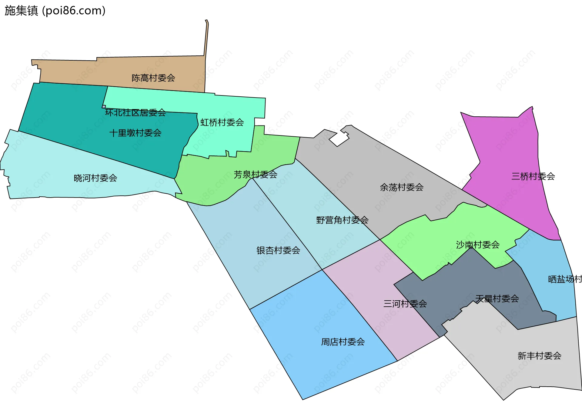 施集镇边界地图(五级行政区划)