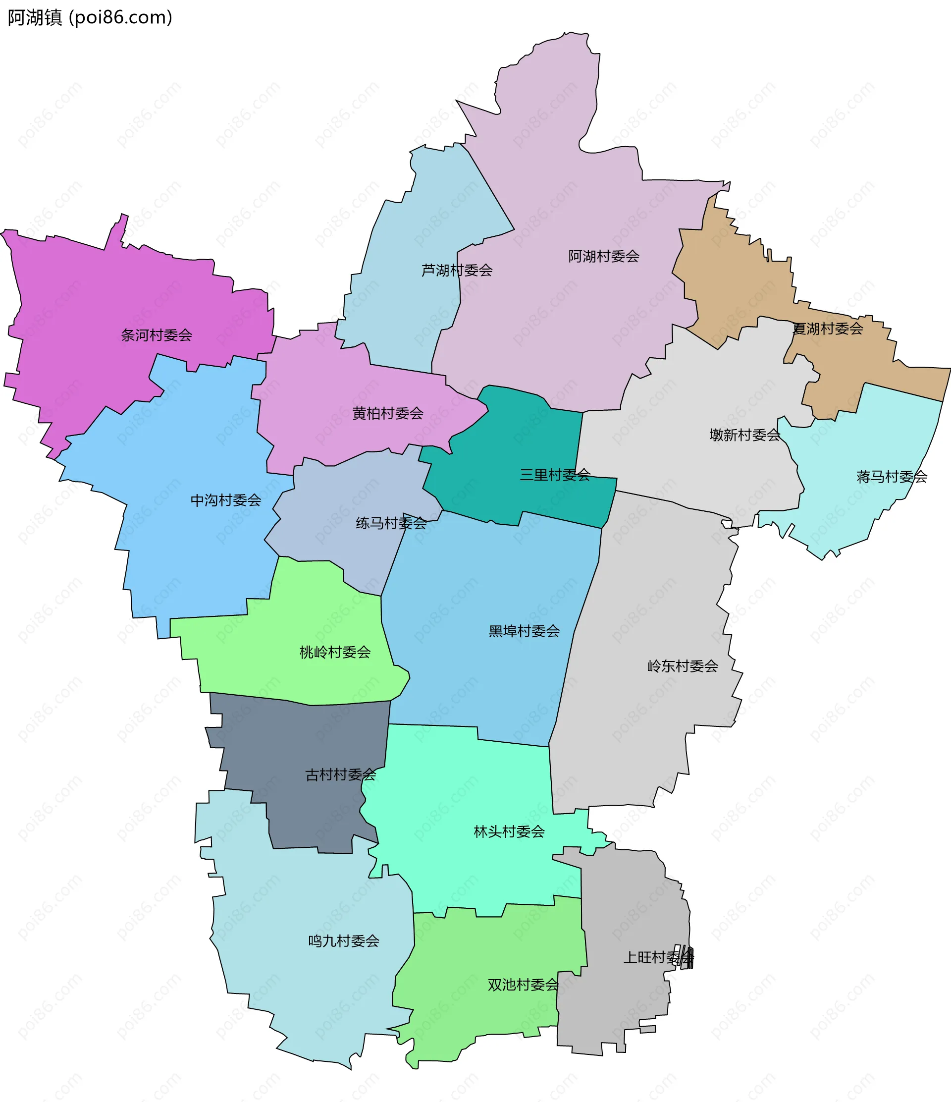 阿湖镇边界地图(五级行政区划)