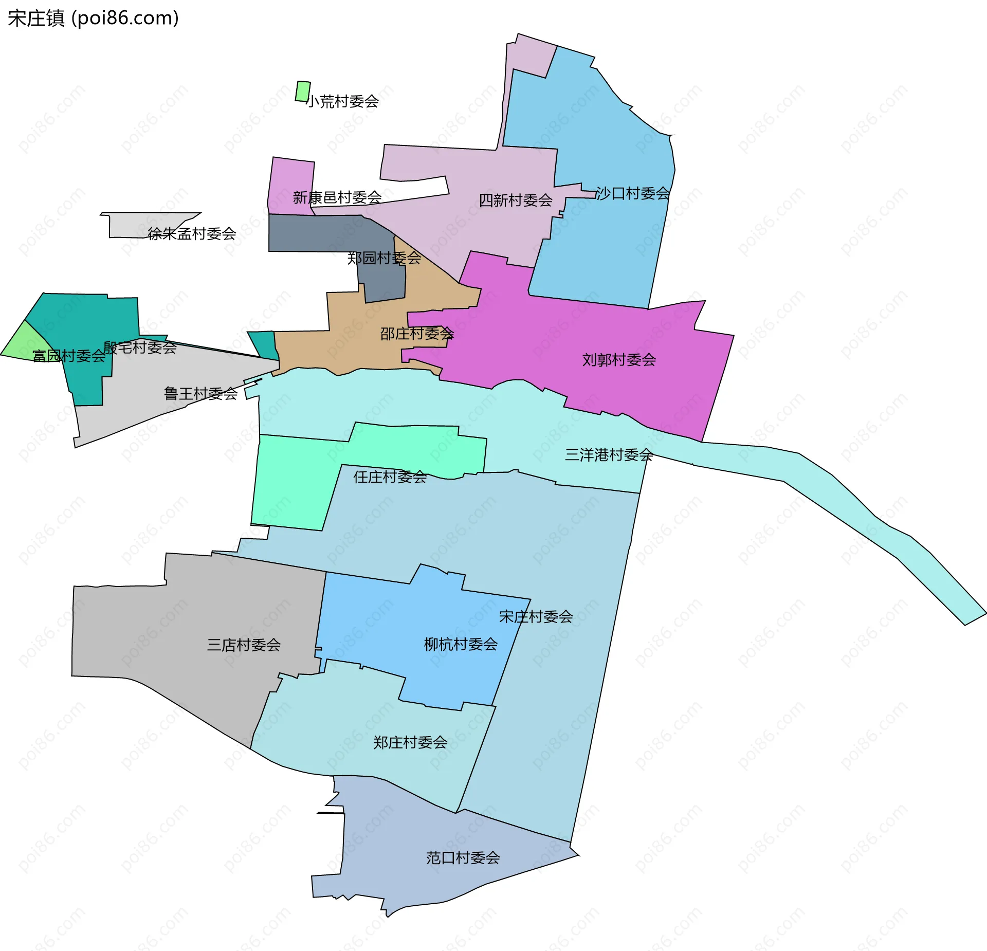 宋庄镇边界地图(五级行政区划)