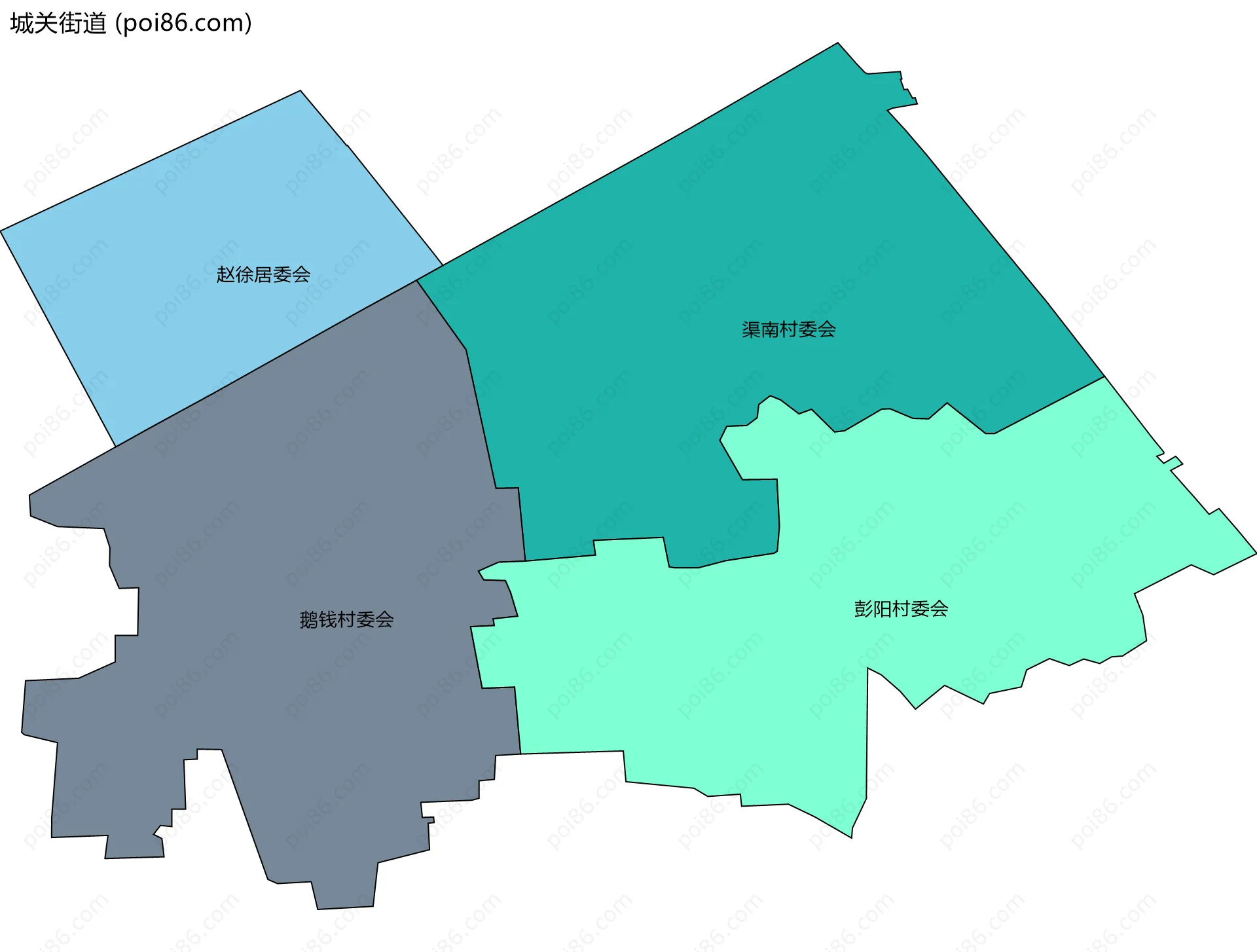 城关街道边界地图(五级行政区划)
