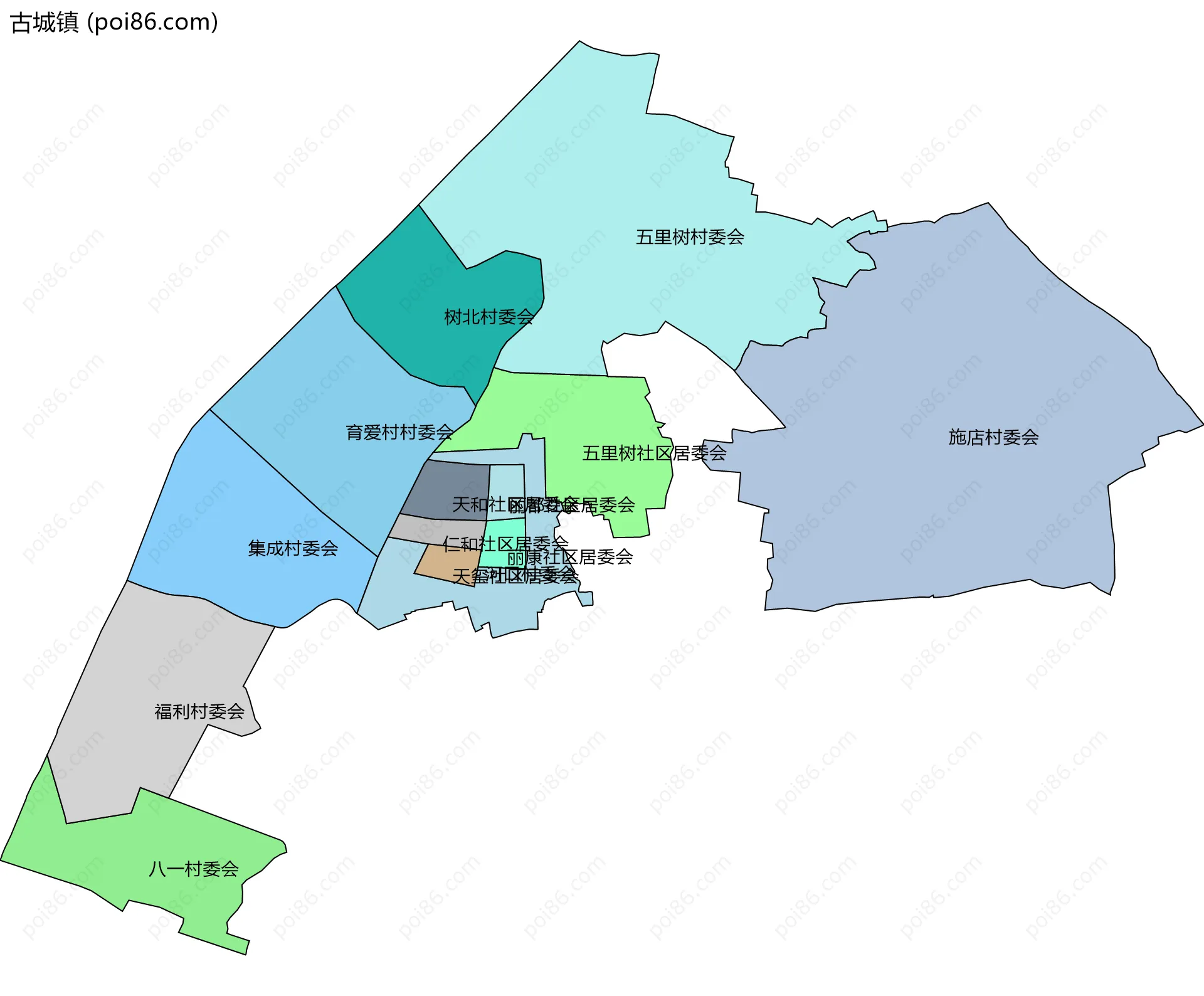 古城镇边界地图(五级行政区划)