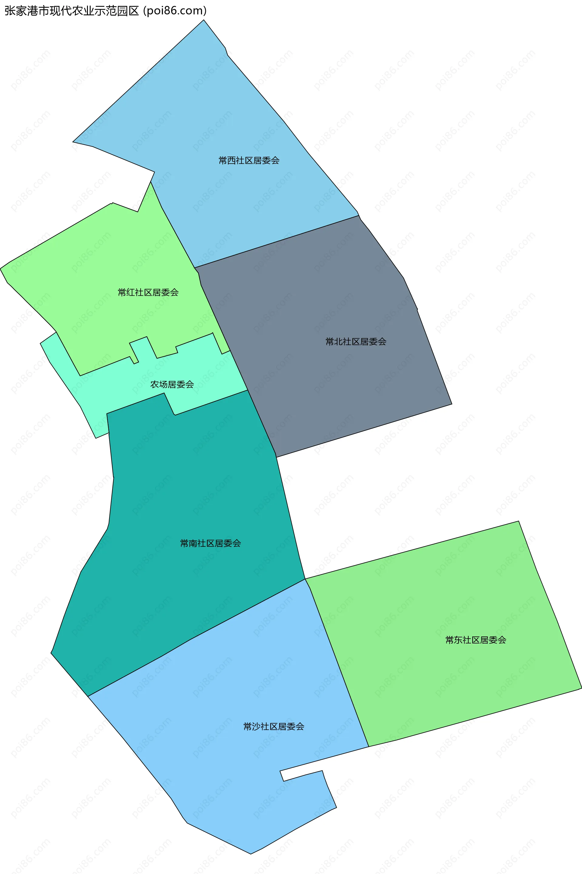 张家港市现代农业示范园区边界地图(五级行政区划)