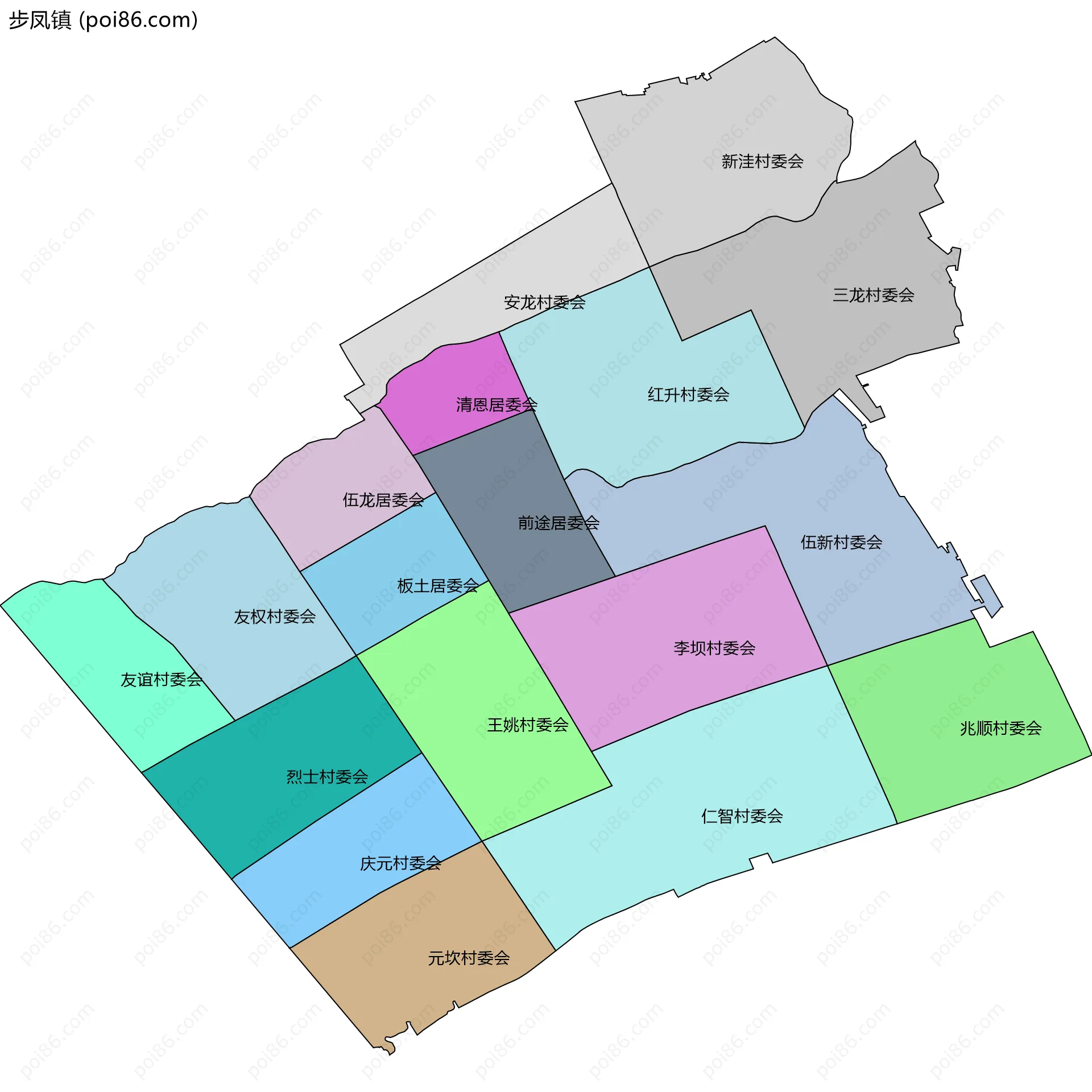 步凤镇边界地图(五级行政区划)