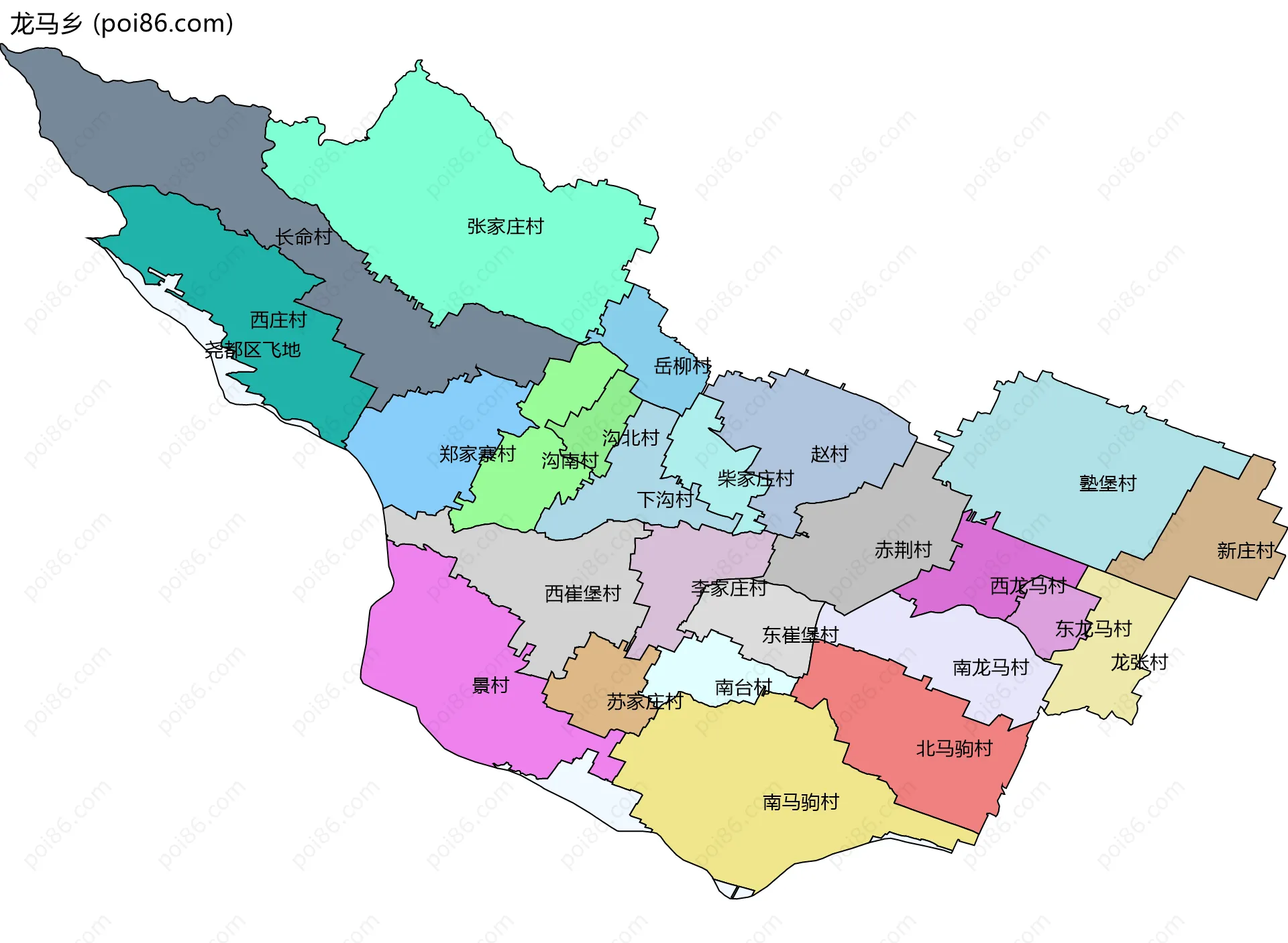 龙马乡边界地图(五级行政区划)