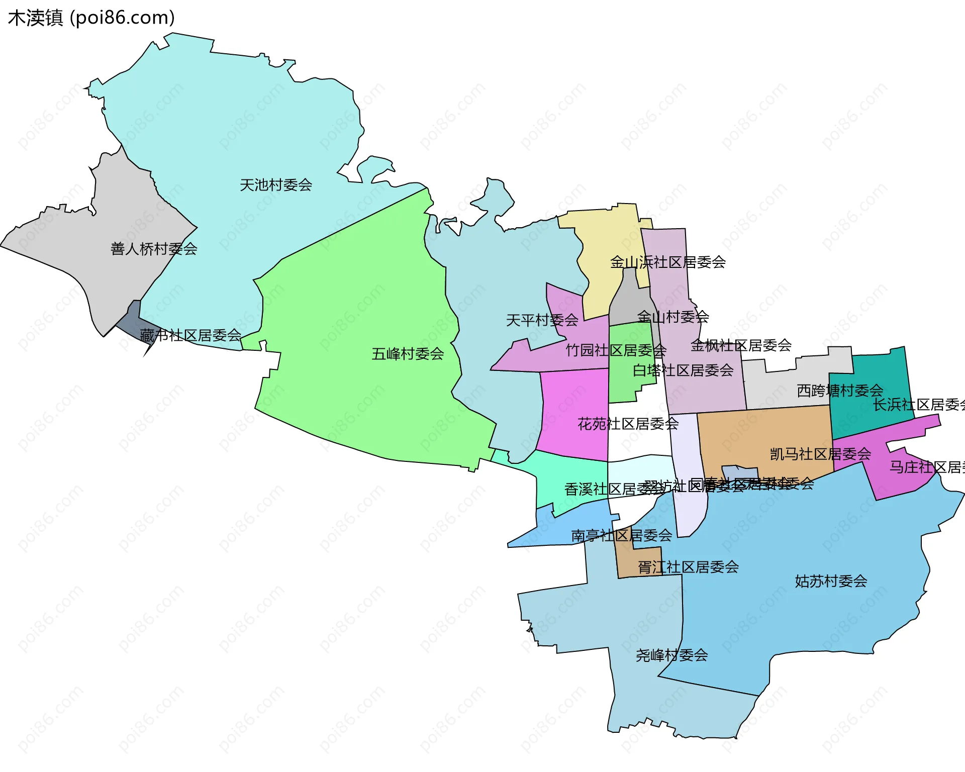 木渎镇边界地图(五级行政区划)