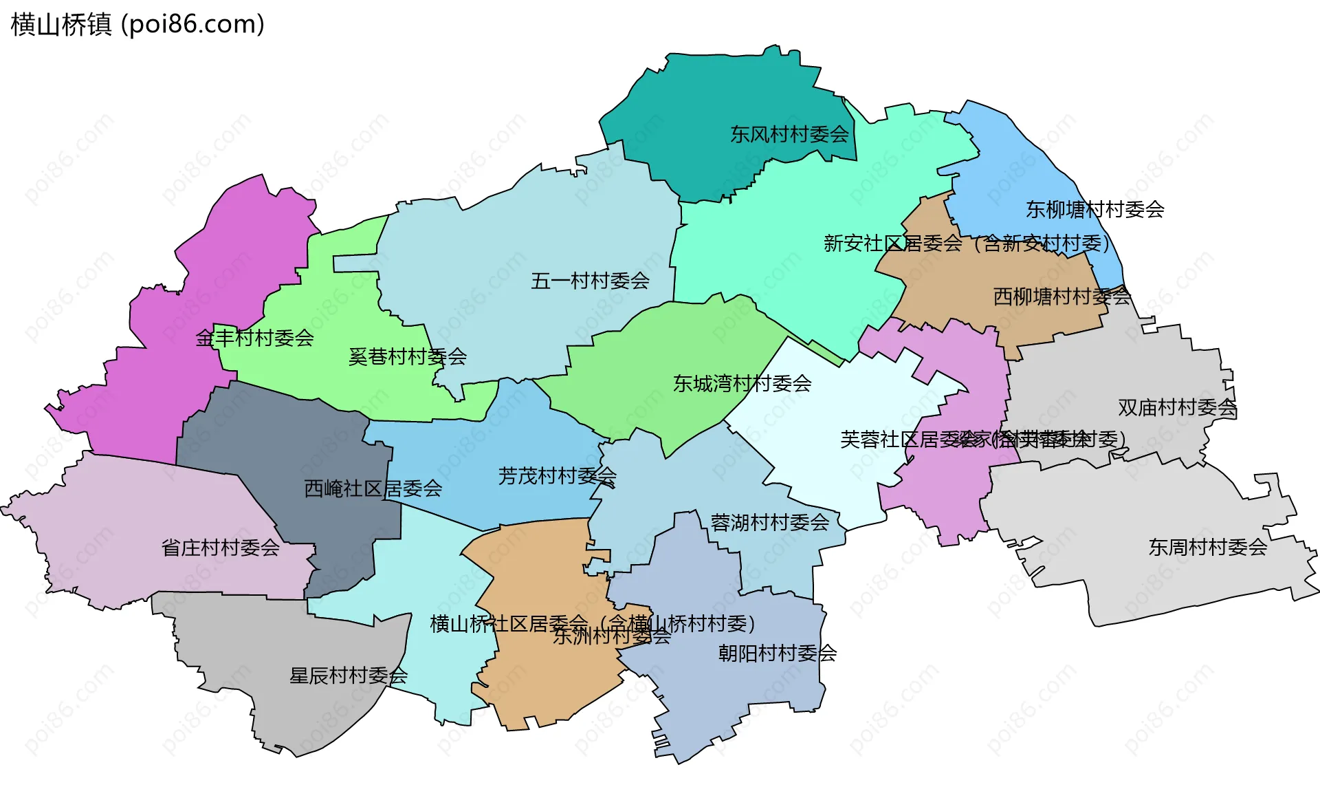 横山桥镇边界地图(五级行政区划)