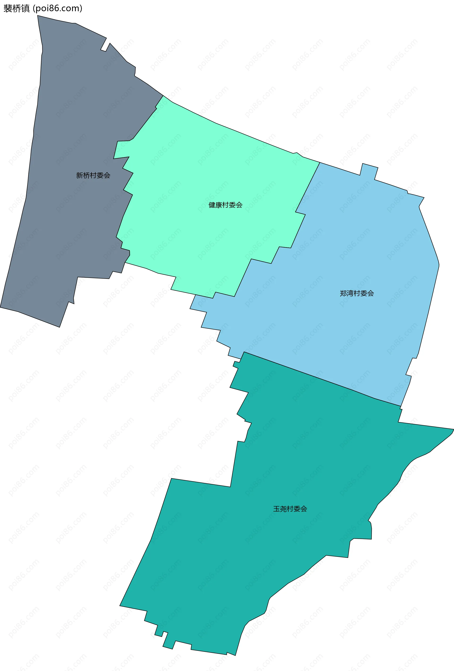 裴桥镇边界地图(五级行政区划)