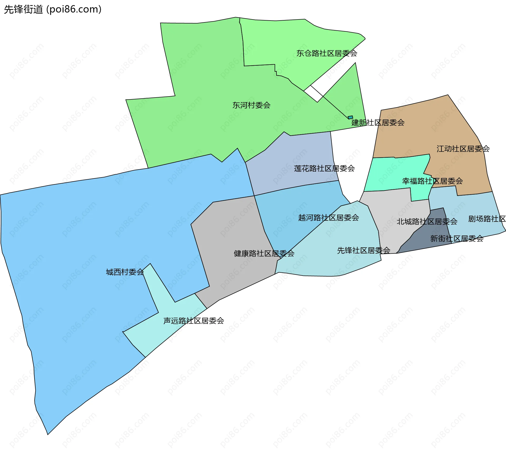 先锋街道边界地图(五级行政区划)