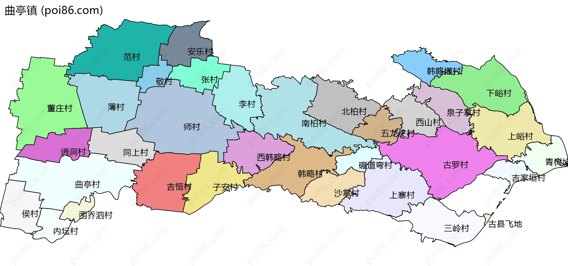 曲亭镇边界地图(五级行政区划)