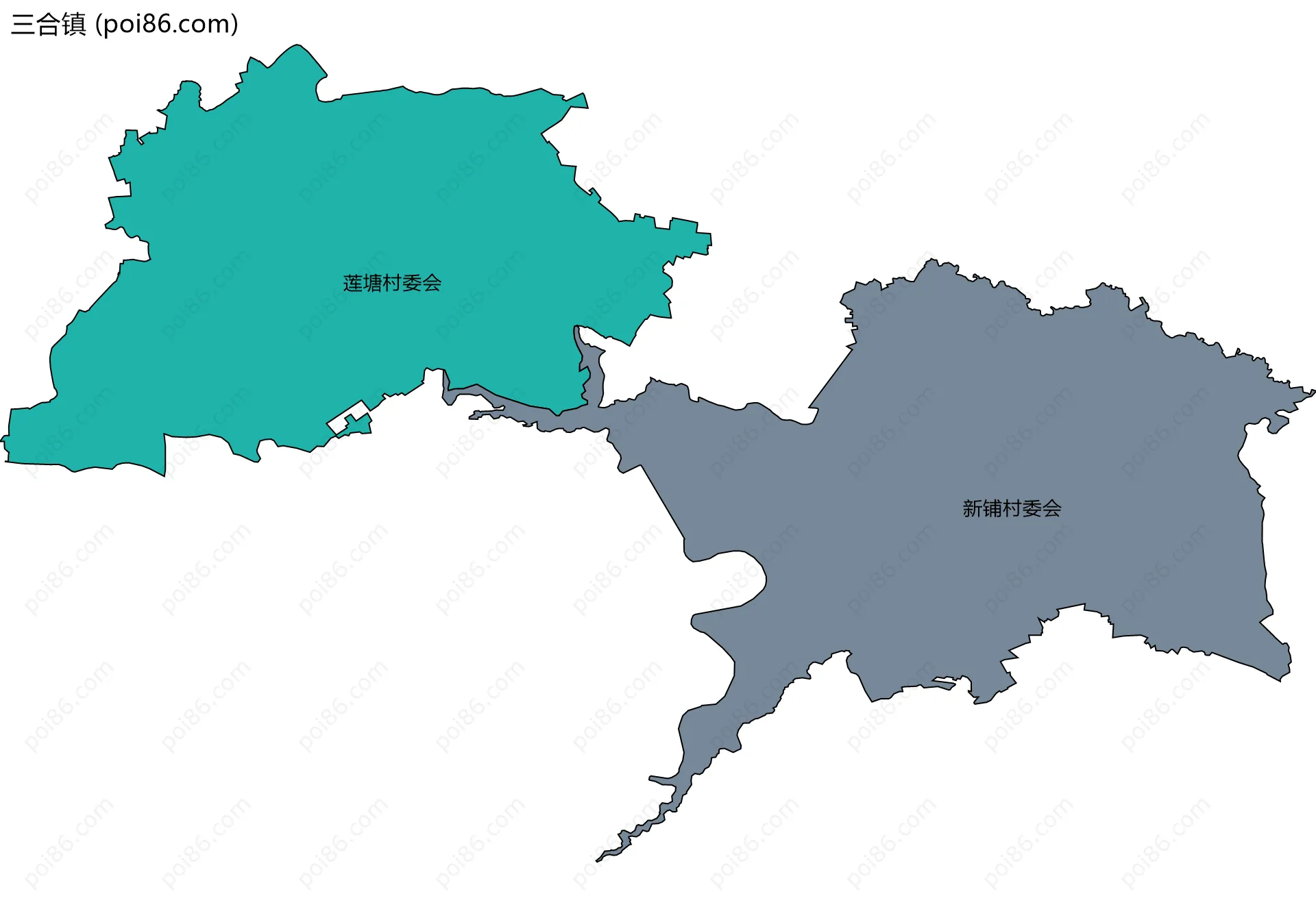 三合镇边界地图(五级行政区划)