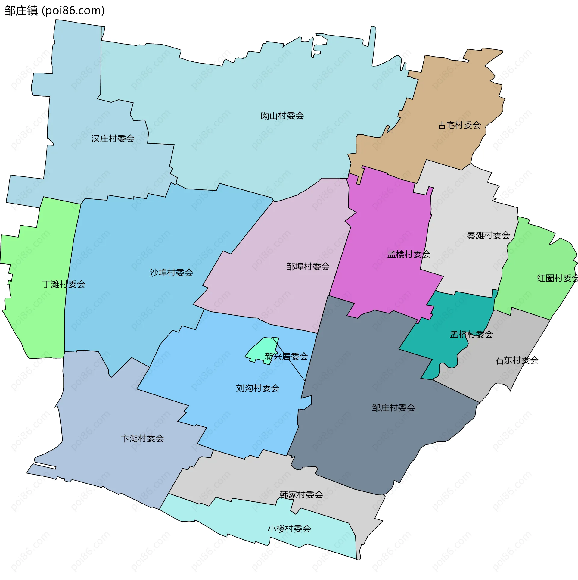 邹庄镇边界地图(五级行政区划)