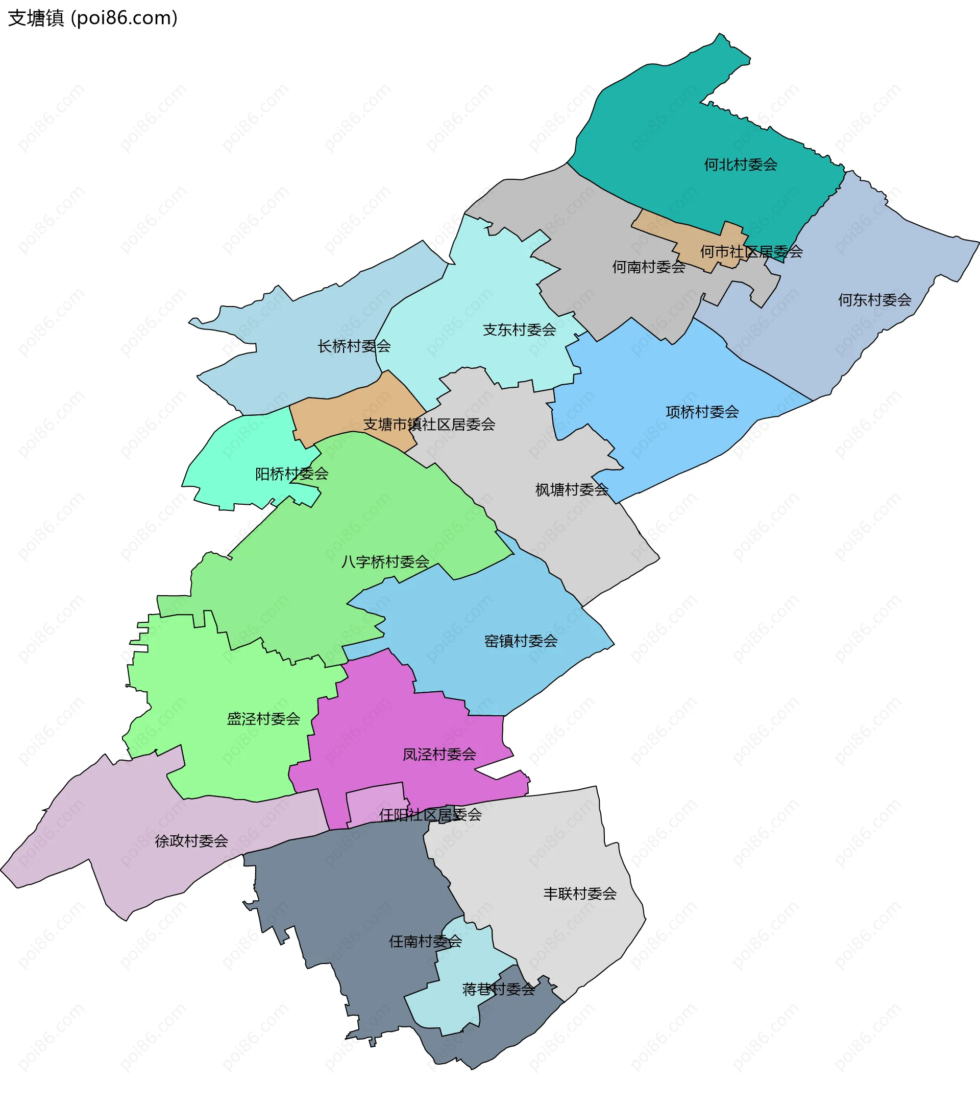 支塘镇边界地图(五级行政区划)