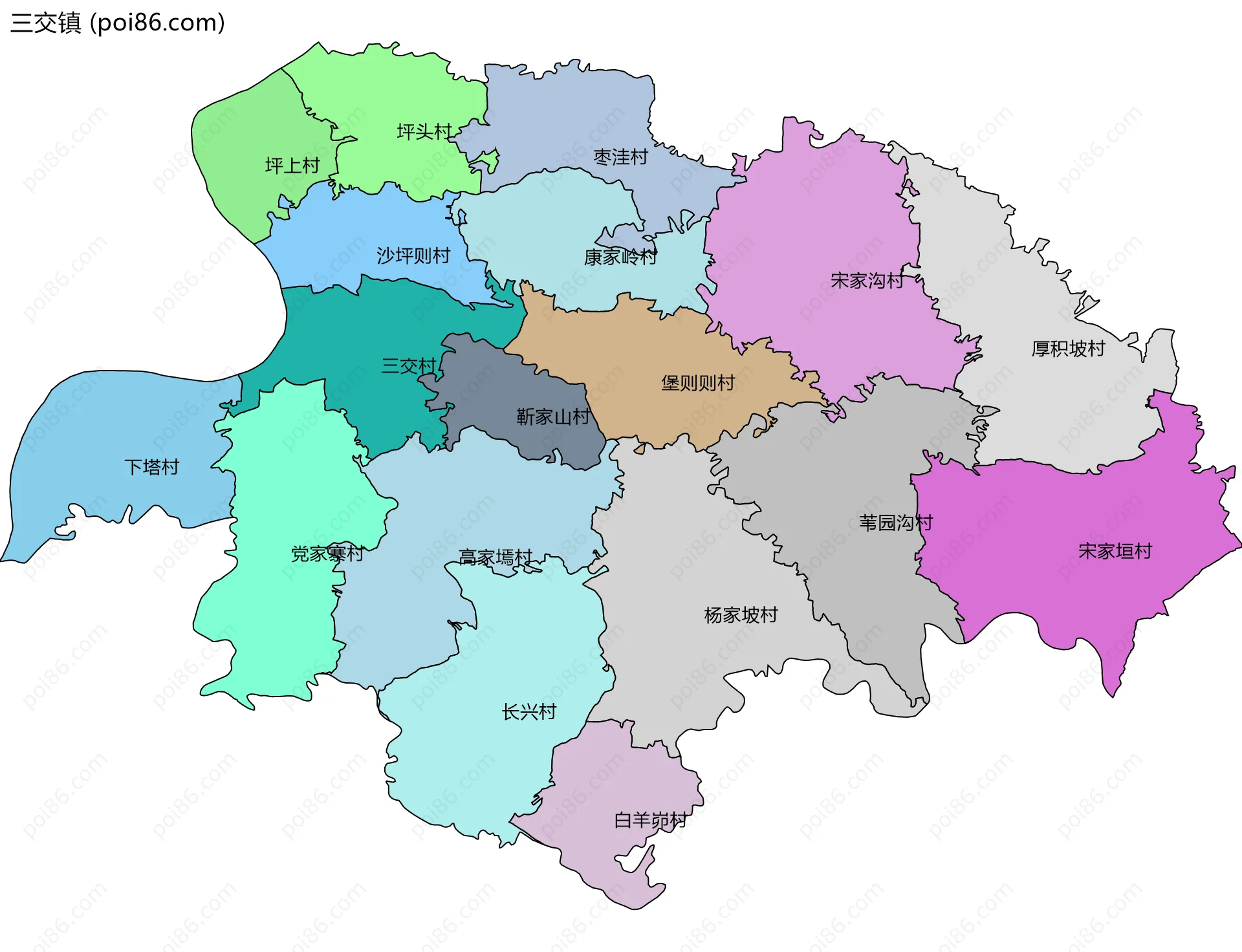 三交镇边界地图(五级行政区划)