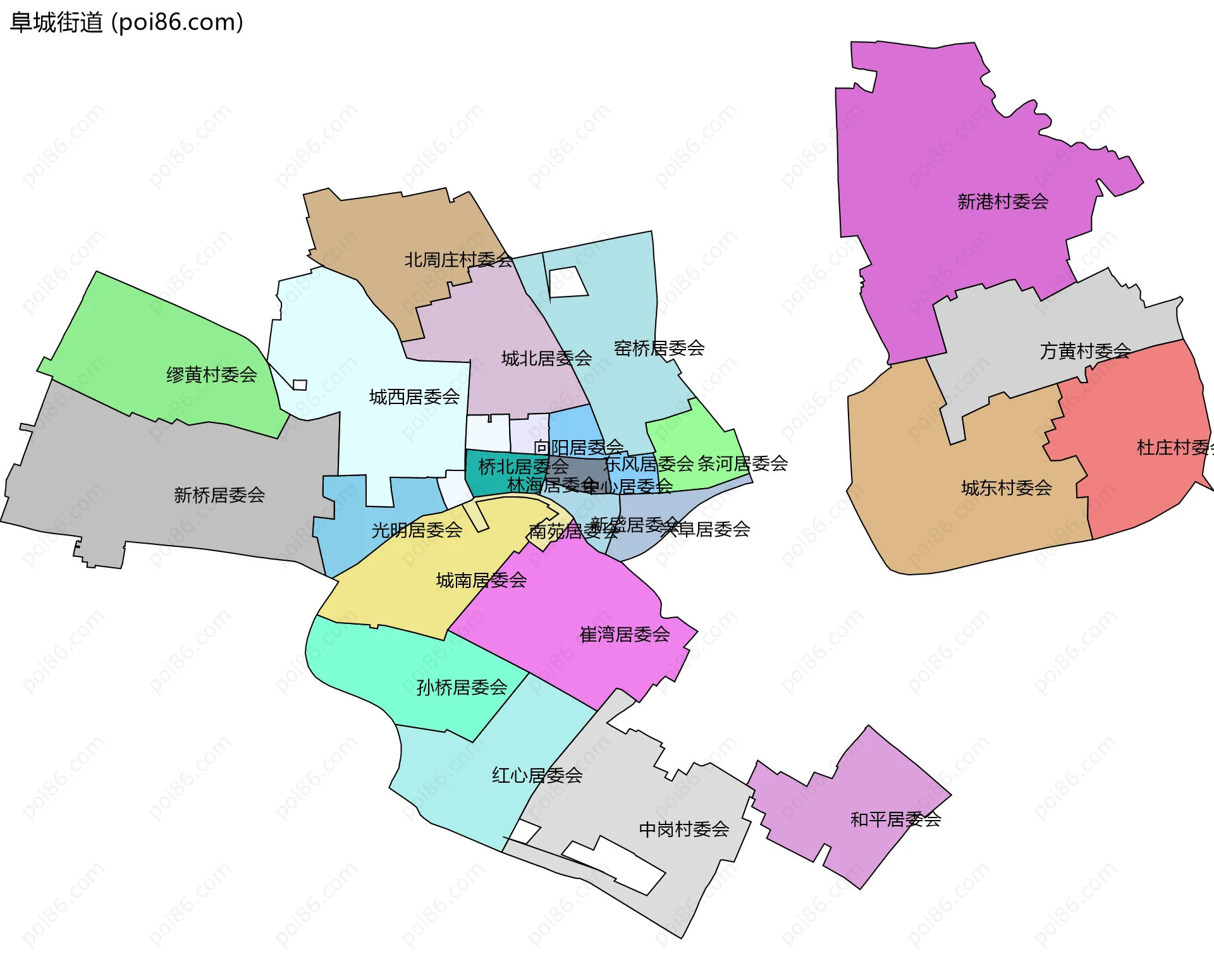 阜城街道边界地图(五级行政区划)