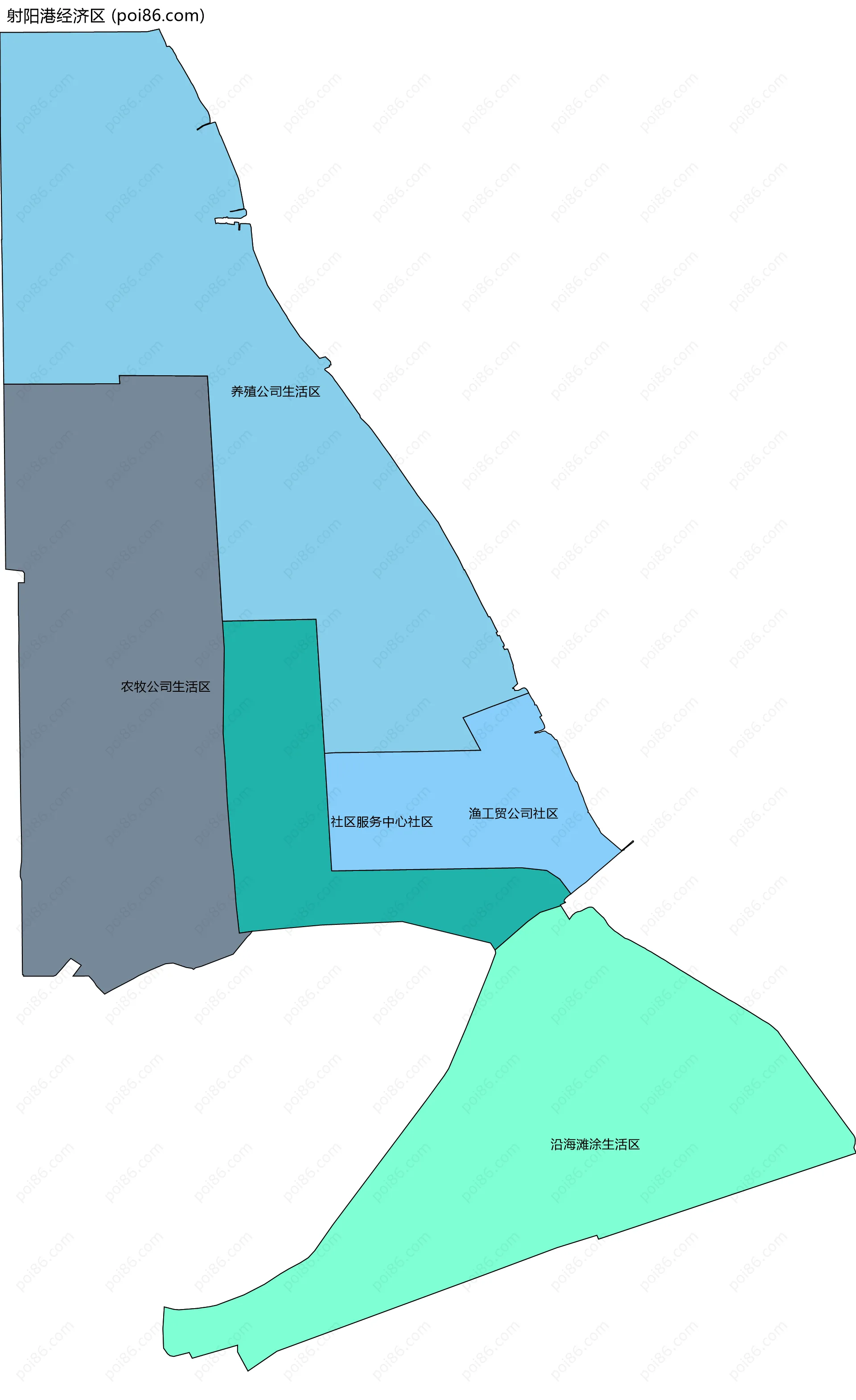 射阳港经济区边界地图(五级行政区划)