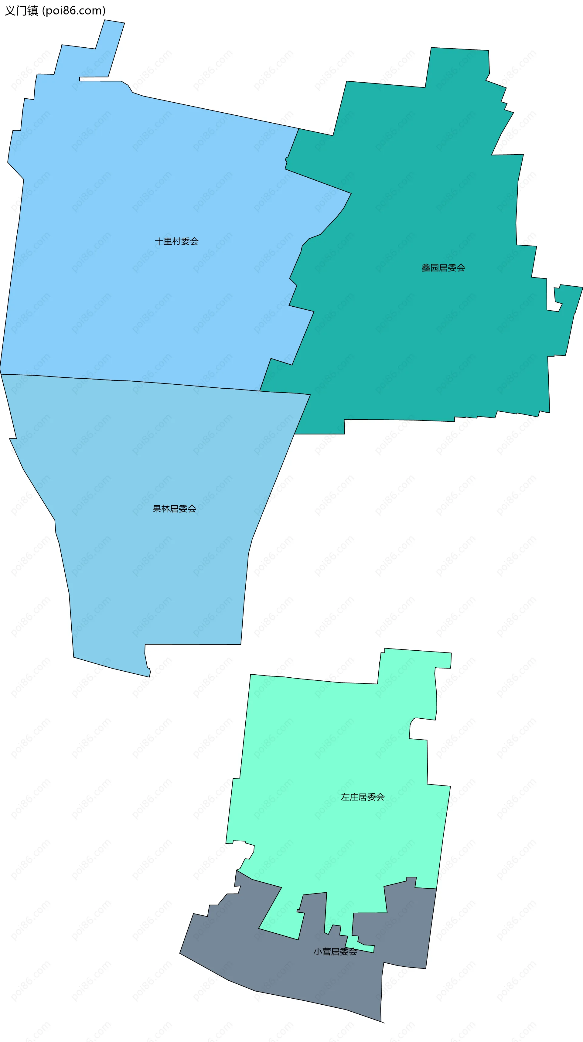 义门镇边界地图(五级行政区划)