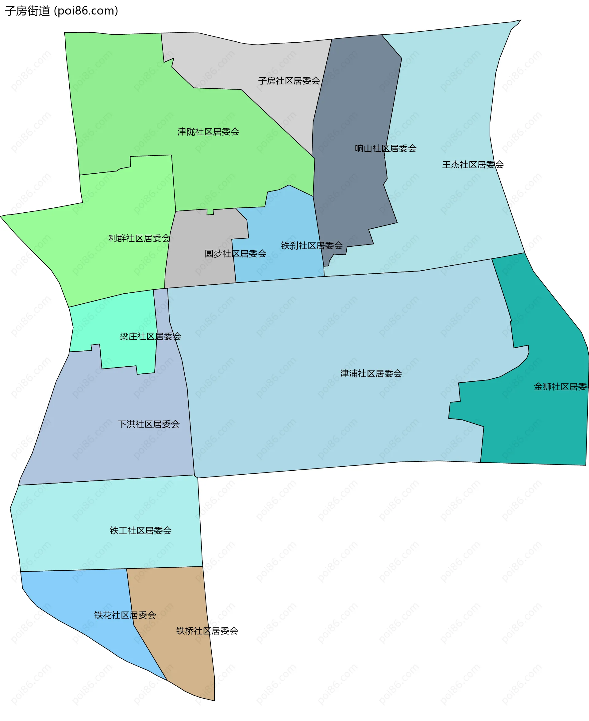 子房街道边界地图(五级行政区划)