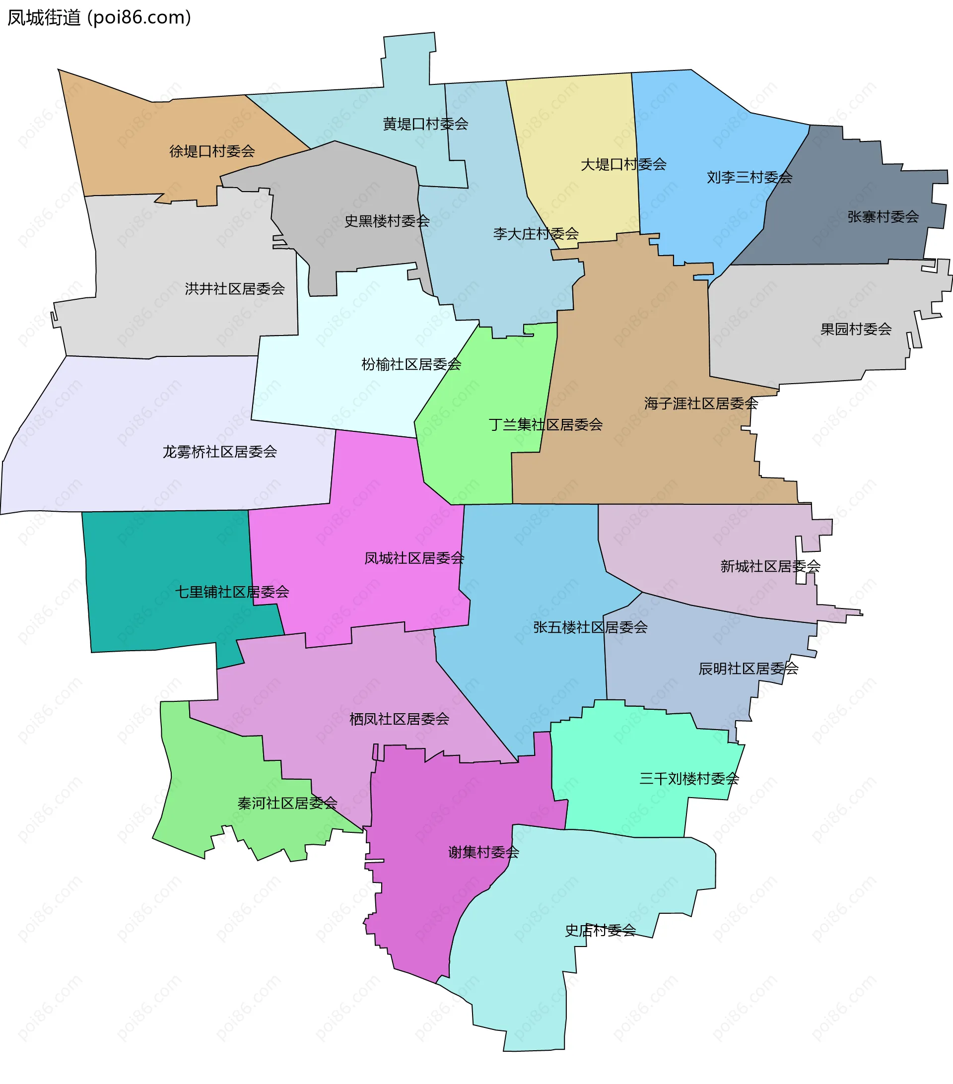凤城街道边界地图(五级行政区划)