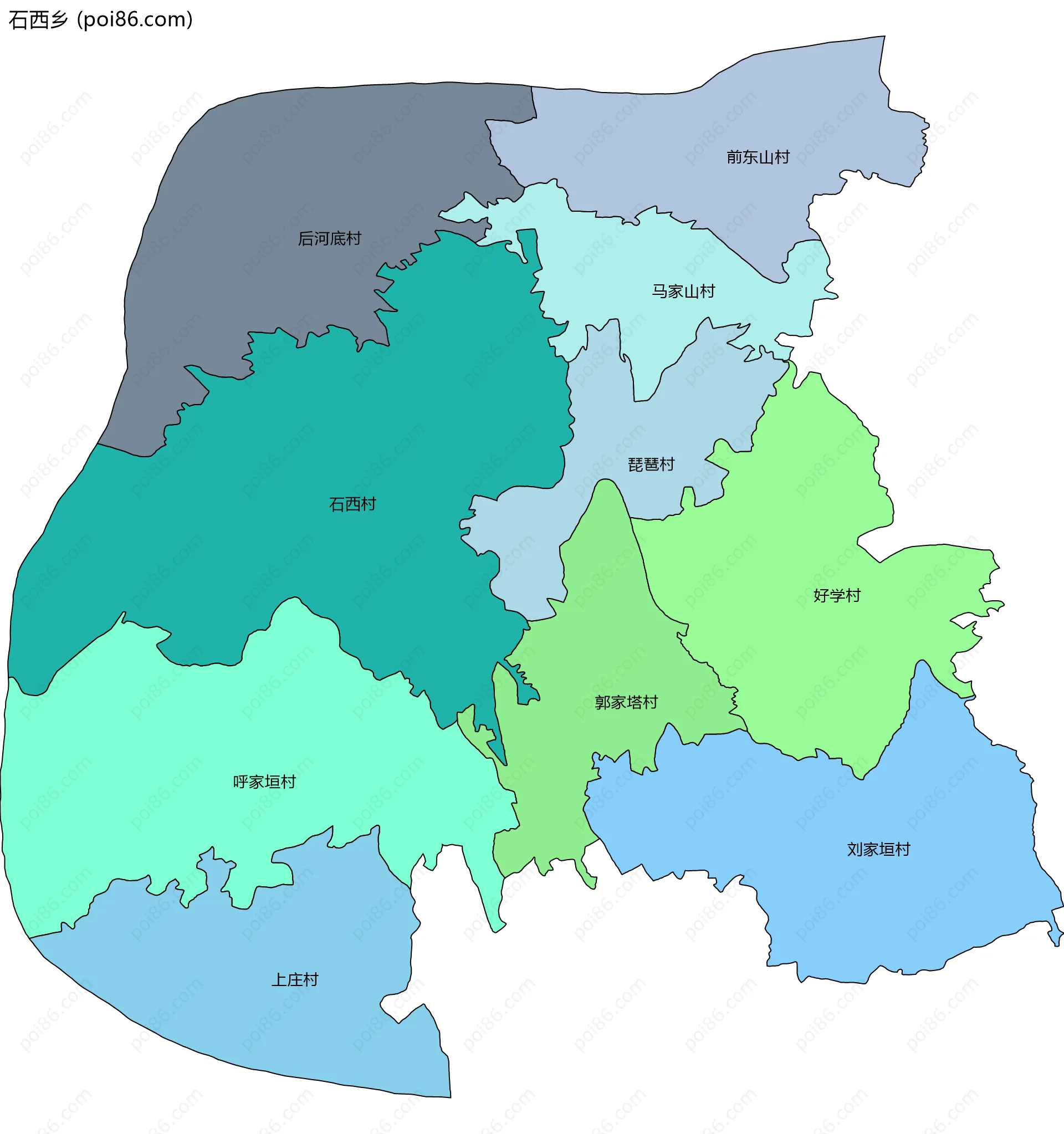 石西乡边界地图(五级行政区划)