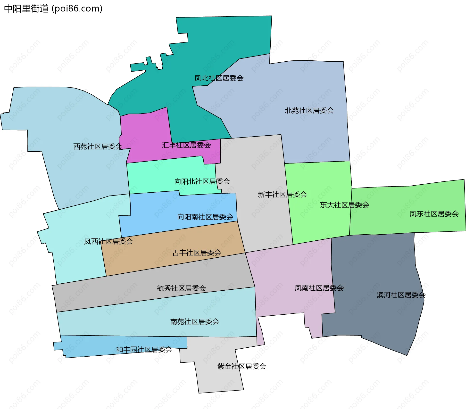 中阳里街道边界地图(五级行政区划)