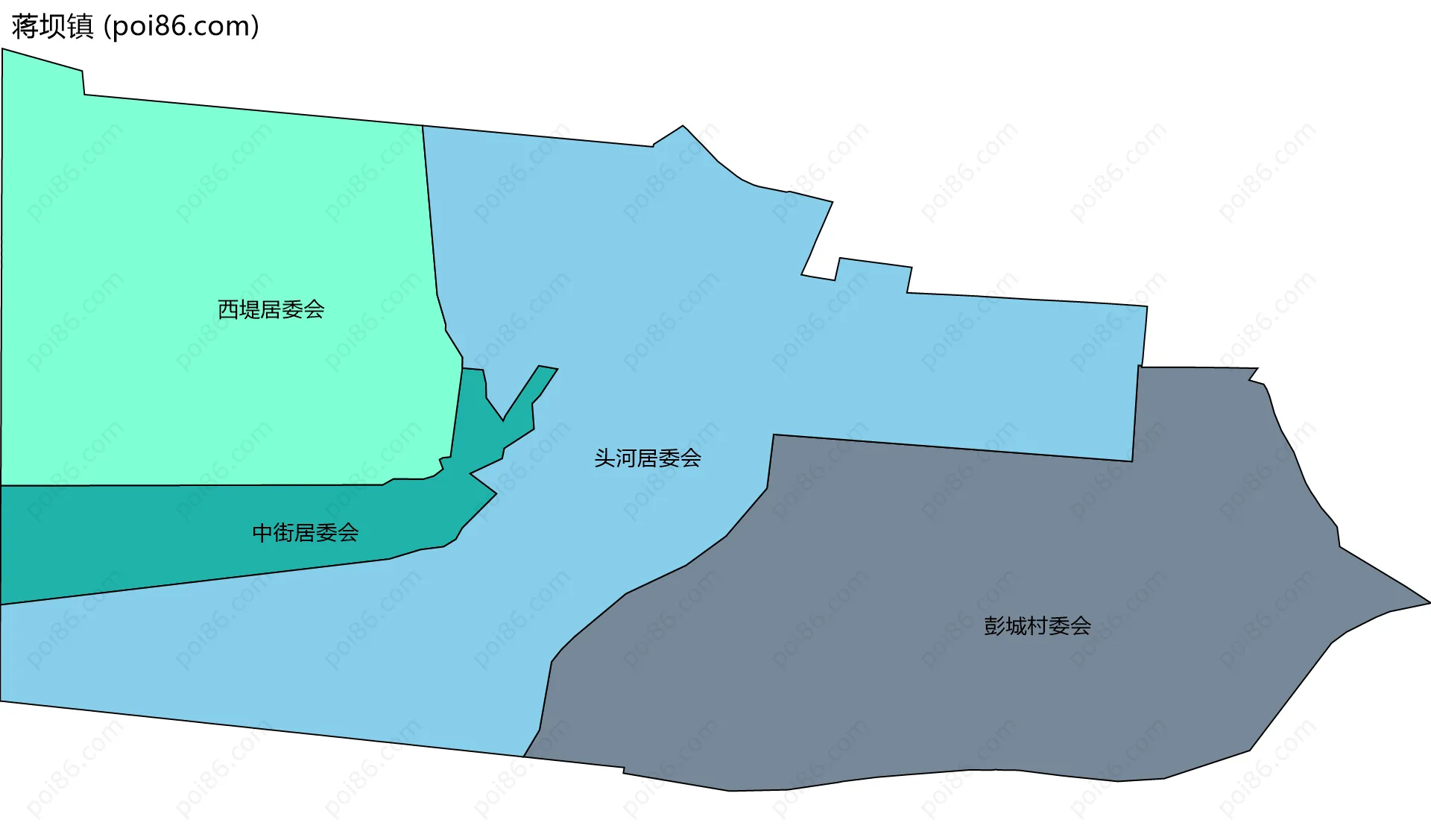 蒋坝镇边界地图(五级行政区划)