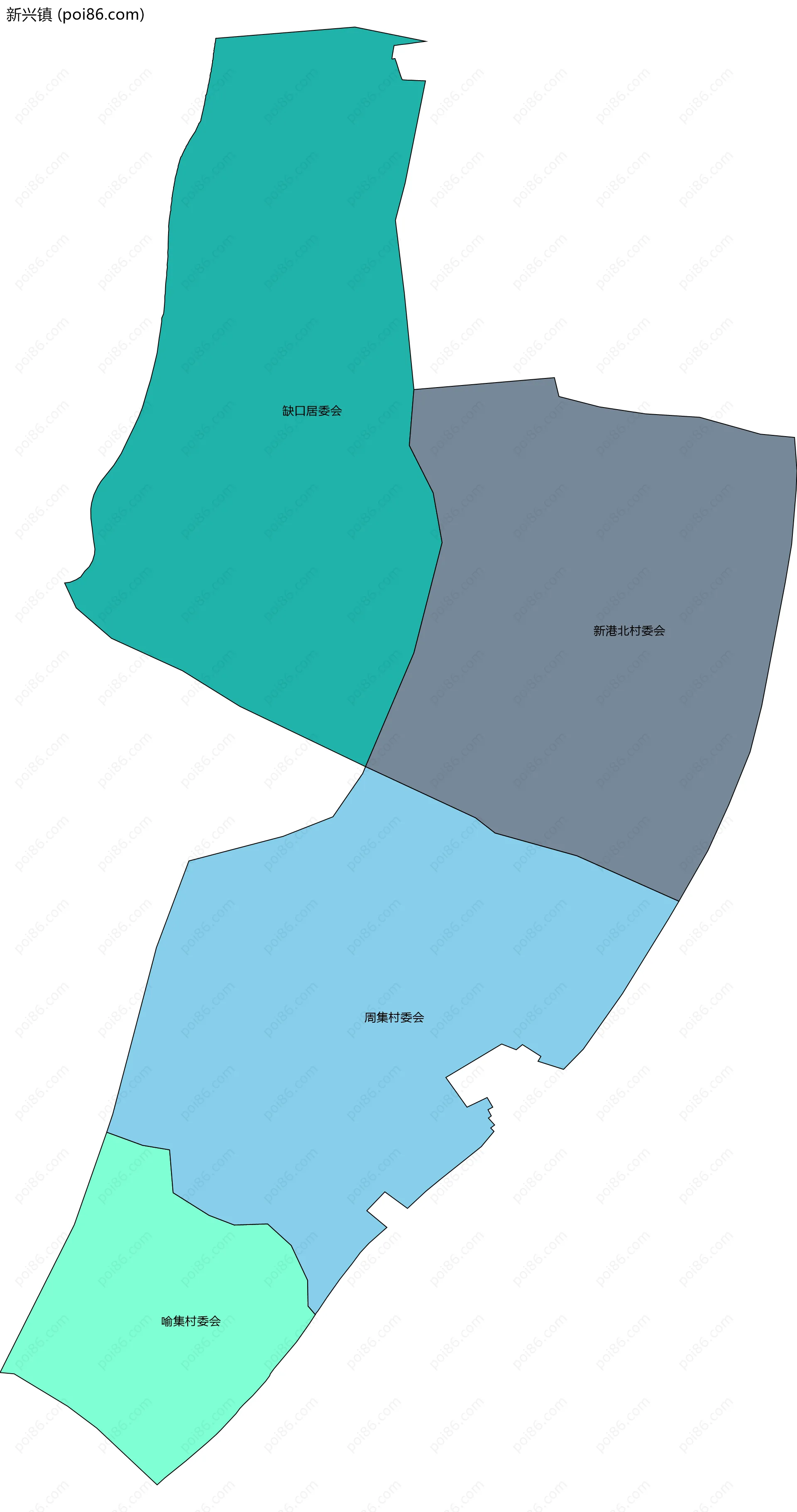 新兴镇边界地图(五级行政区划)