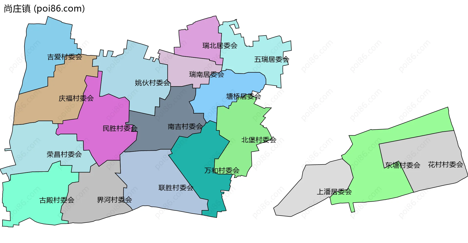 尚庄镇边界地图(五级行政区划)