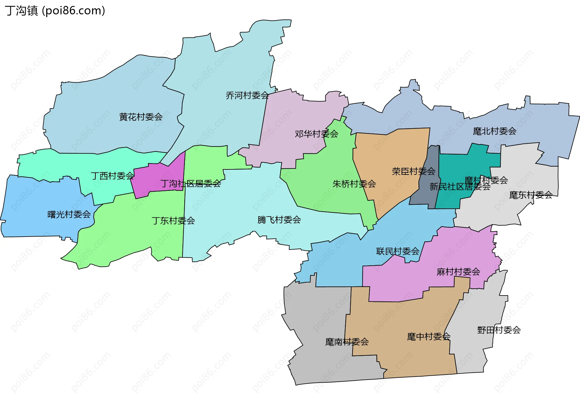 丁沟镇边界地图(五级行政区划)