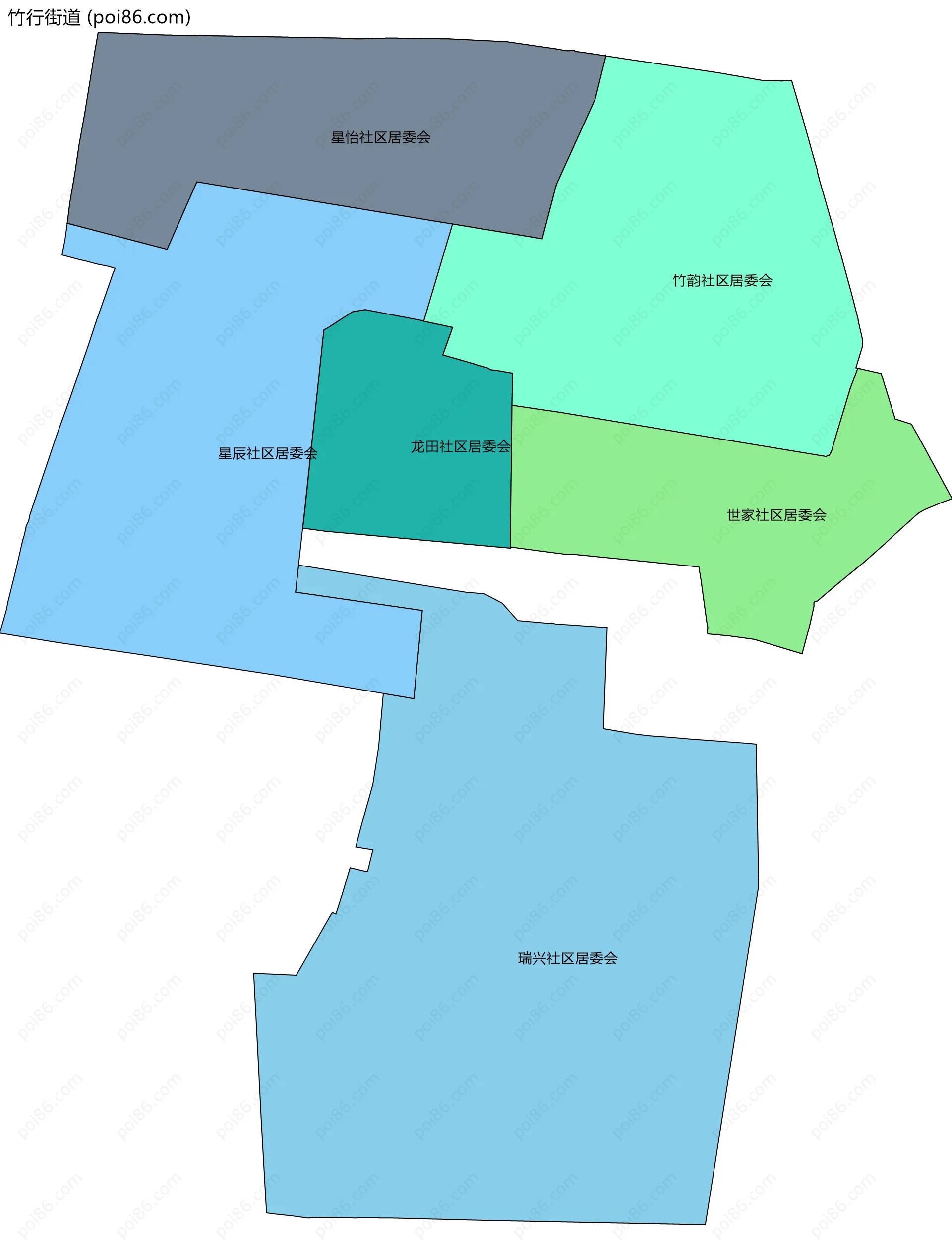 竹行街道边界地图(五级行政区划)