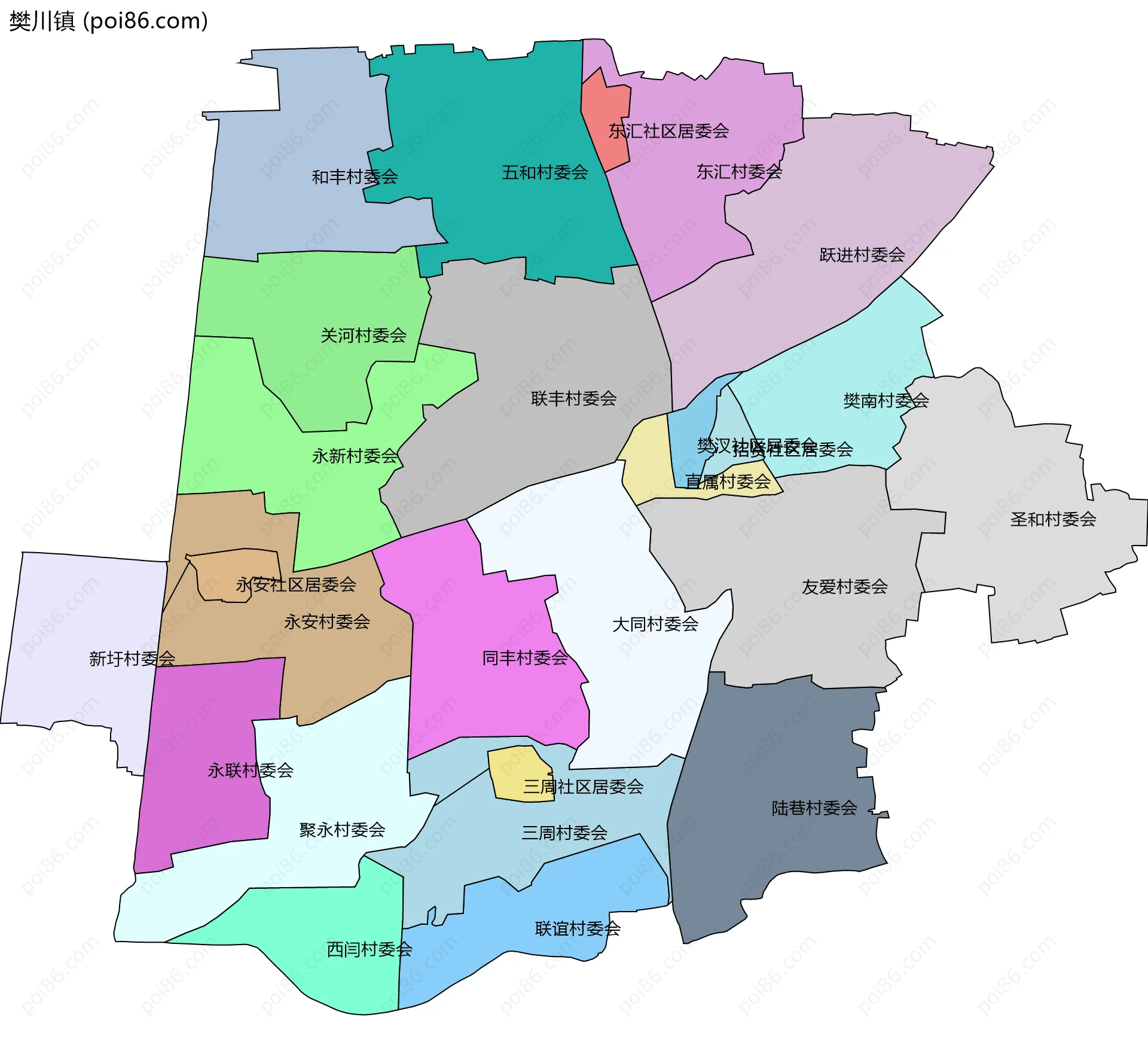 樊川镇边界地图(五级行政区划)