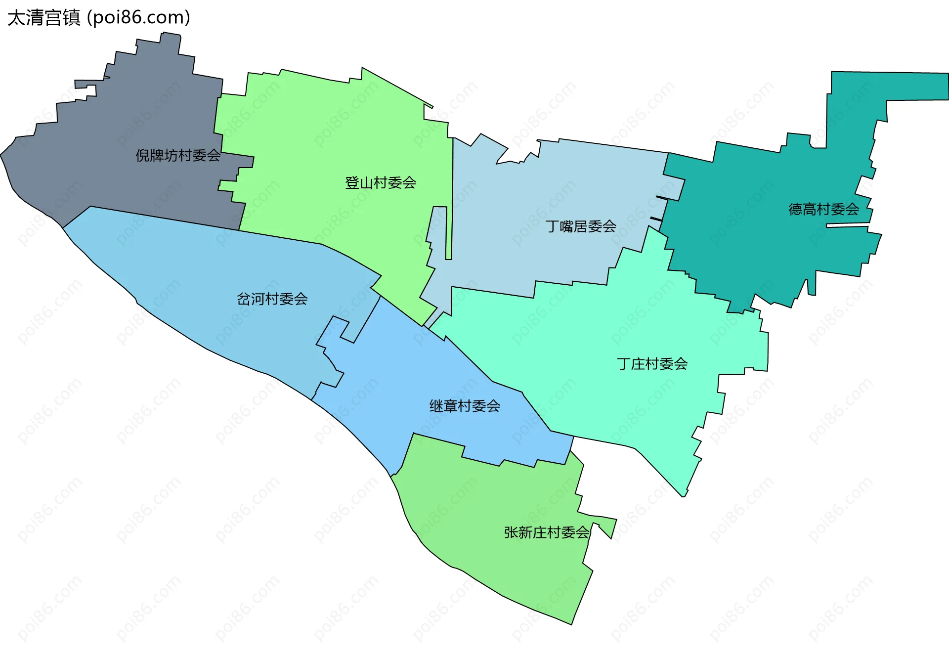 太清宫镇边界地图(五级行政区划)