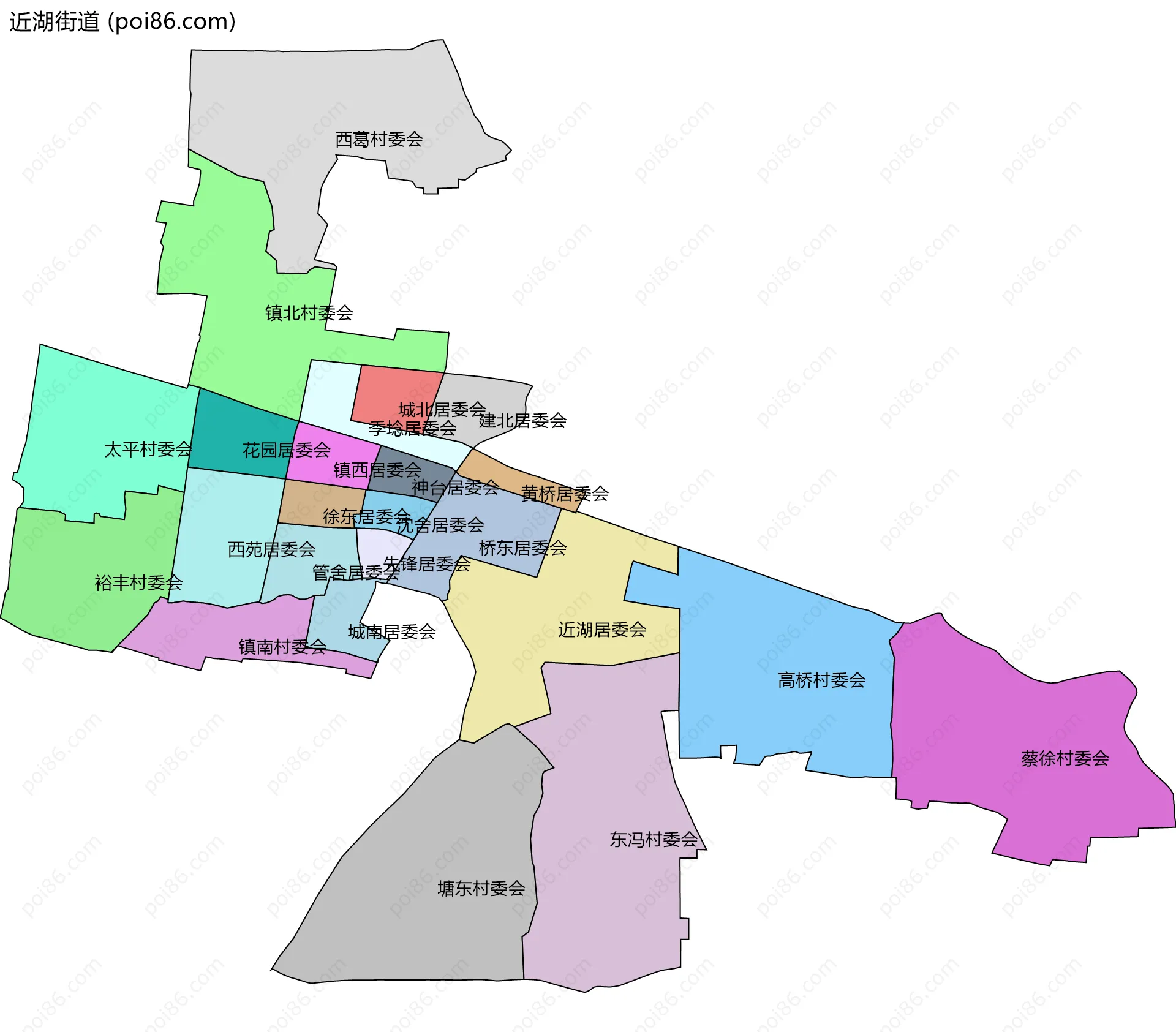 近湖街道边界地图(五级行政区划)