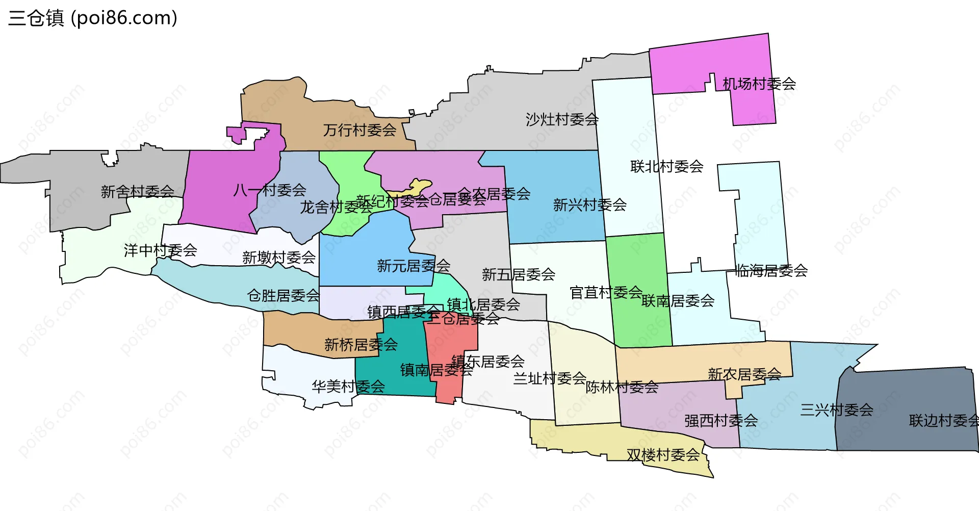三仓镇边界地图(五级行政区划)