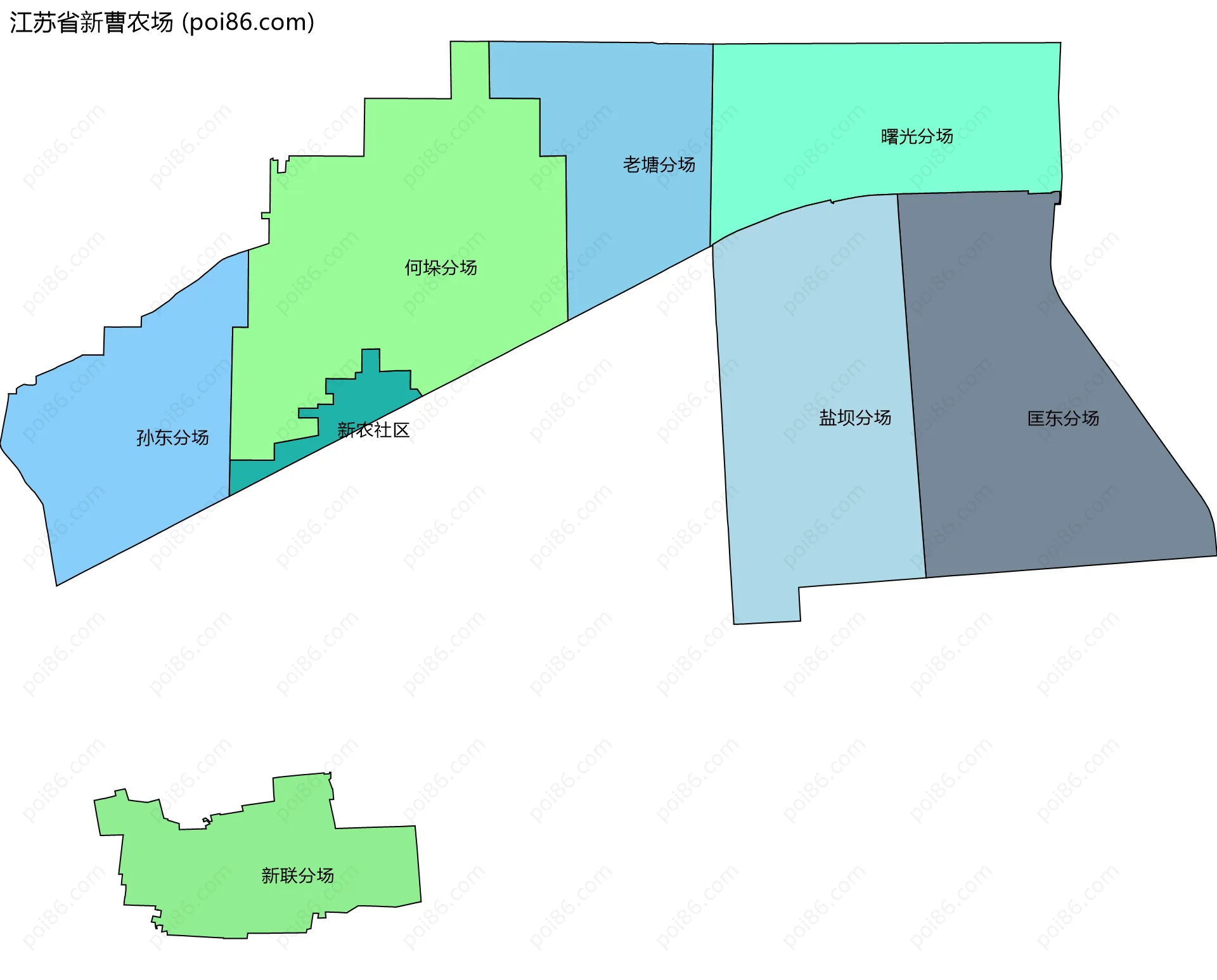 江苏省新曹农场边界地图(五级行政区划)
