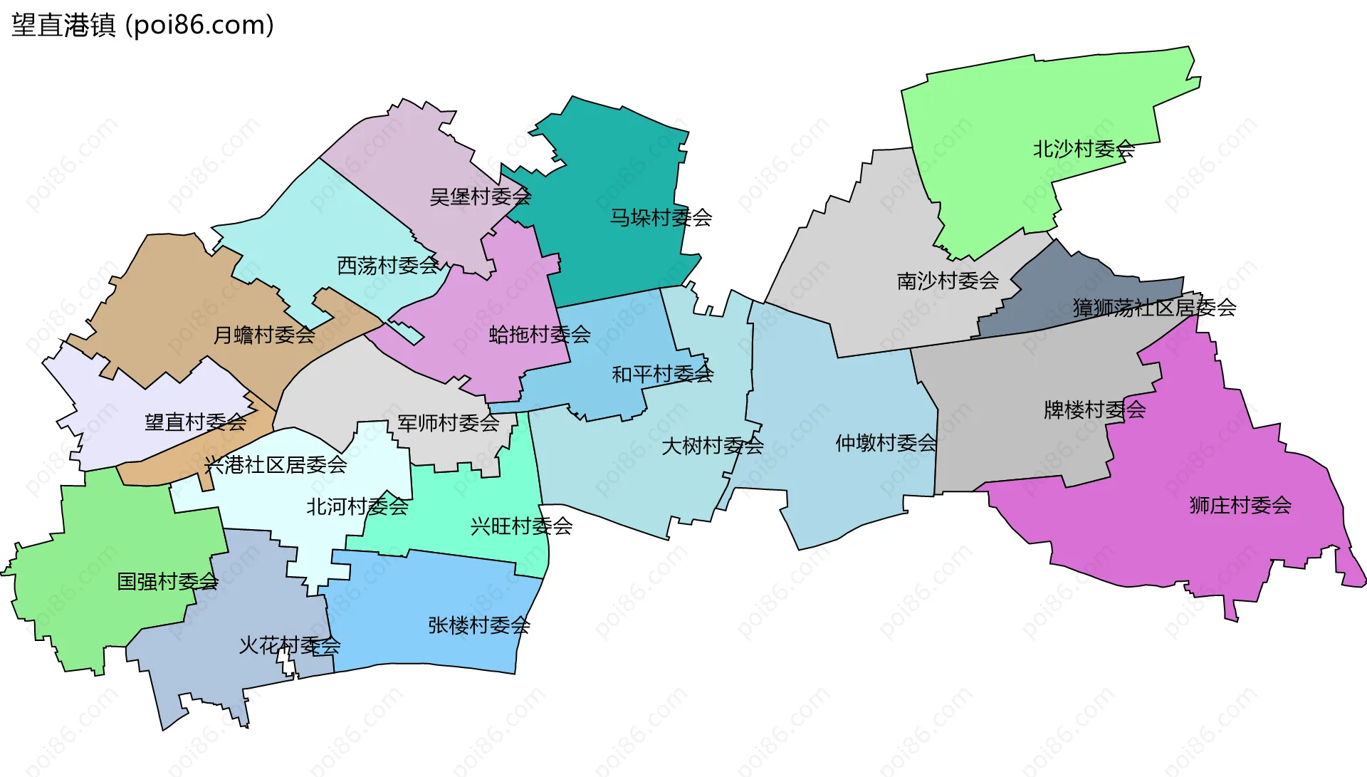 望直港镇边界地图(五级行政区划)